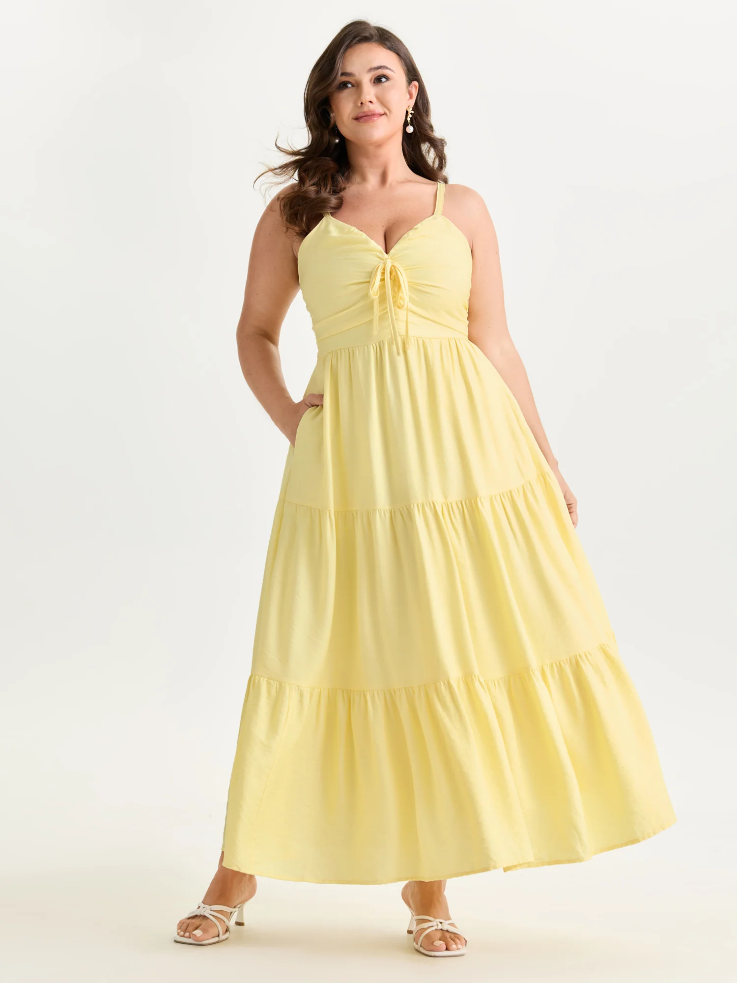 Ruched Bodice Tiered Flowy Maxi Dress