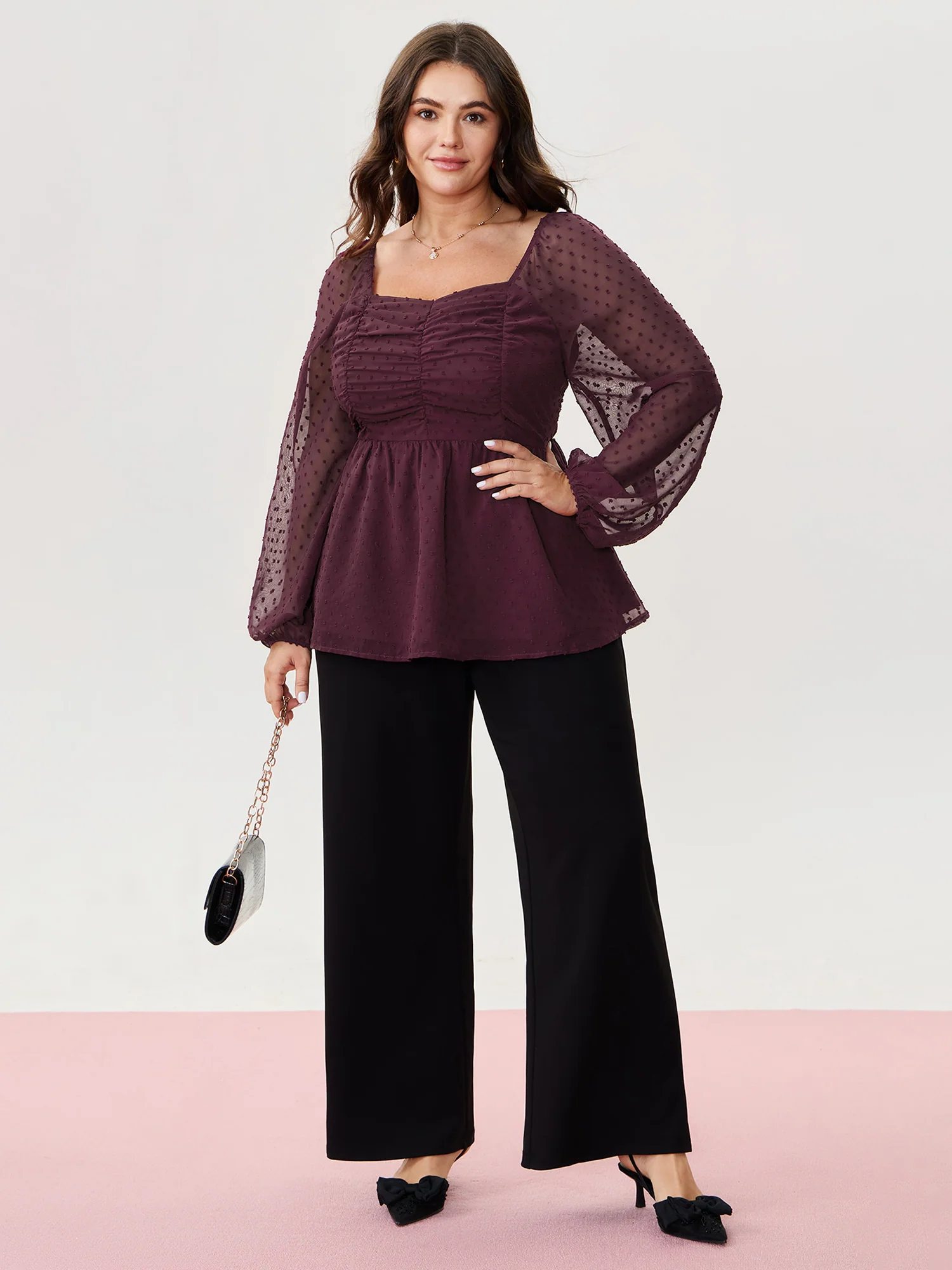 Ruched Textured Shirred Back Blouse - Image 2