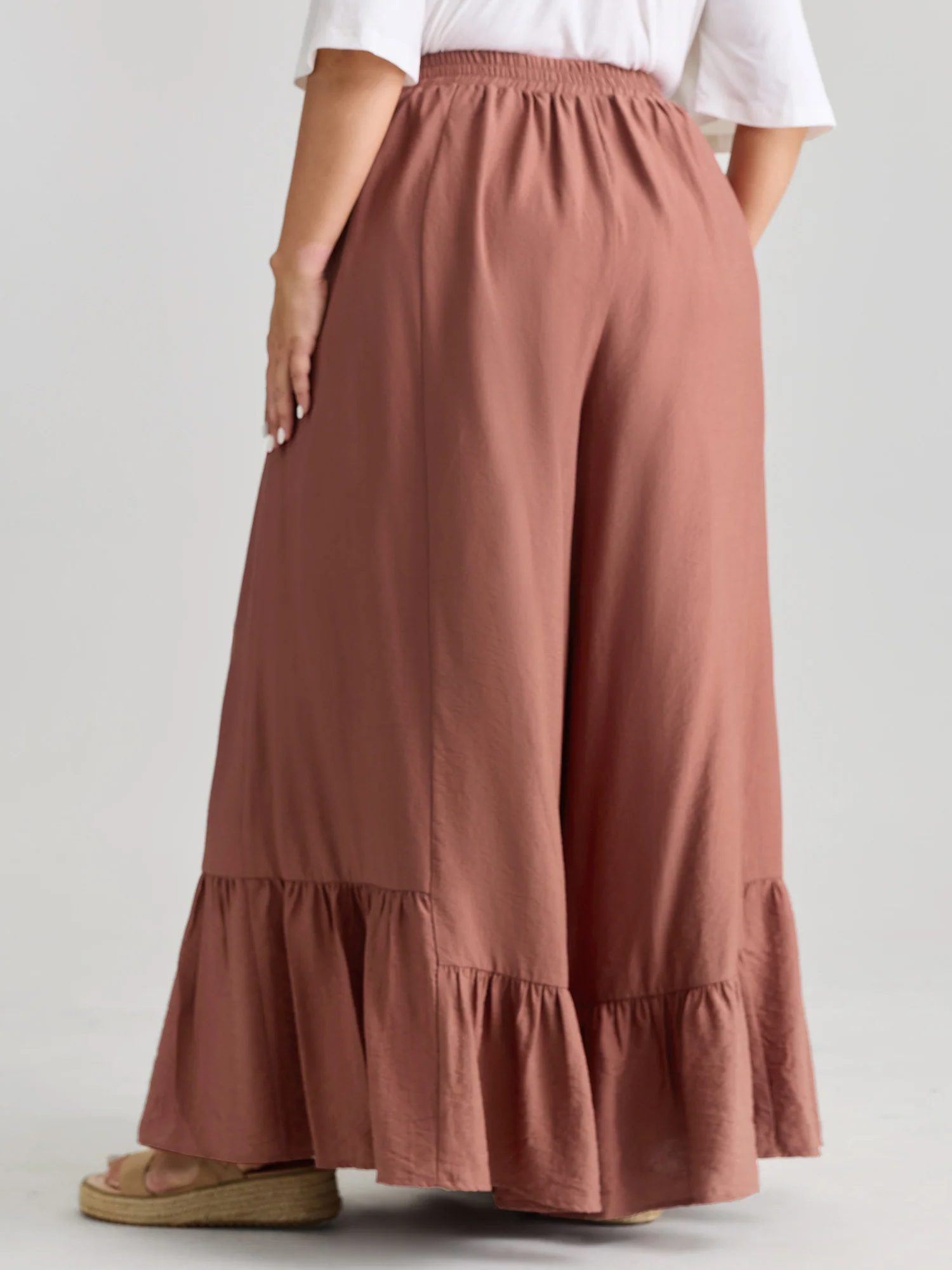 Ruffled Hem Plain Flowy Pants - Image 5