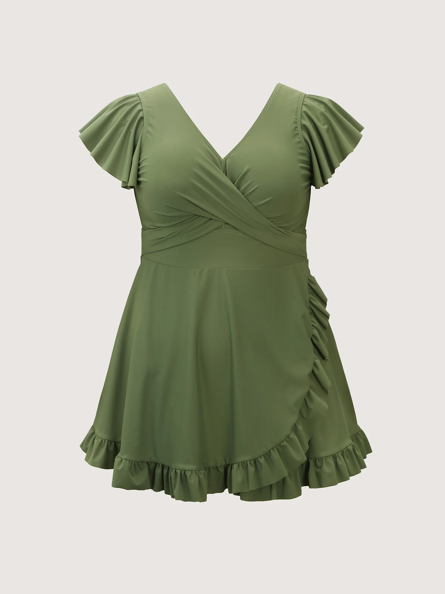 Ruffled Sleeve Curvy Hem Swim Dress - Image 9