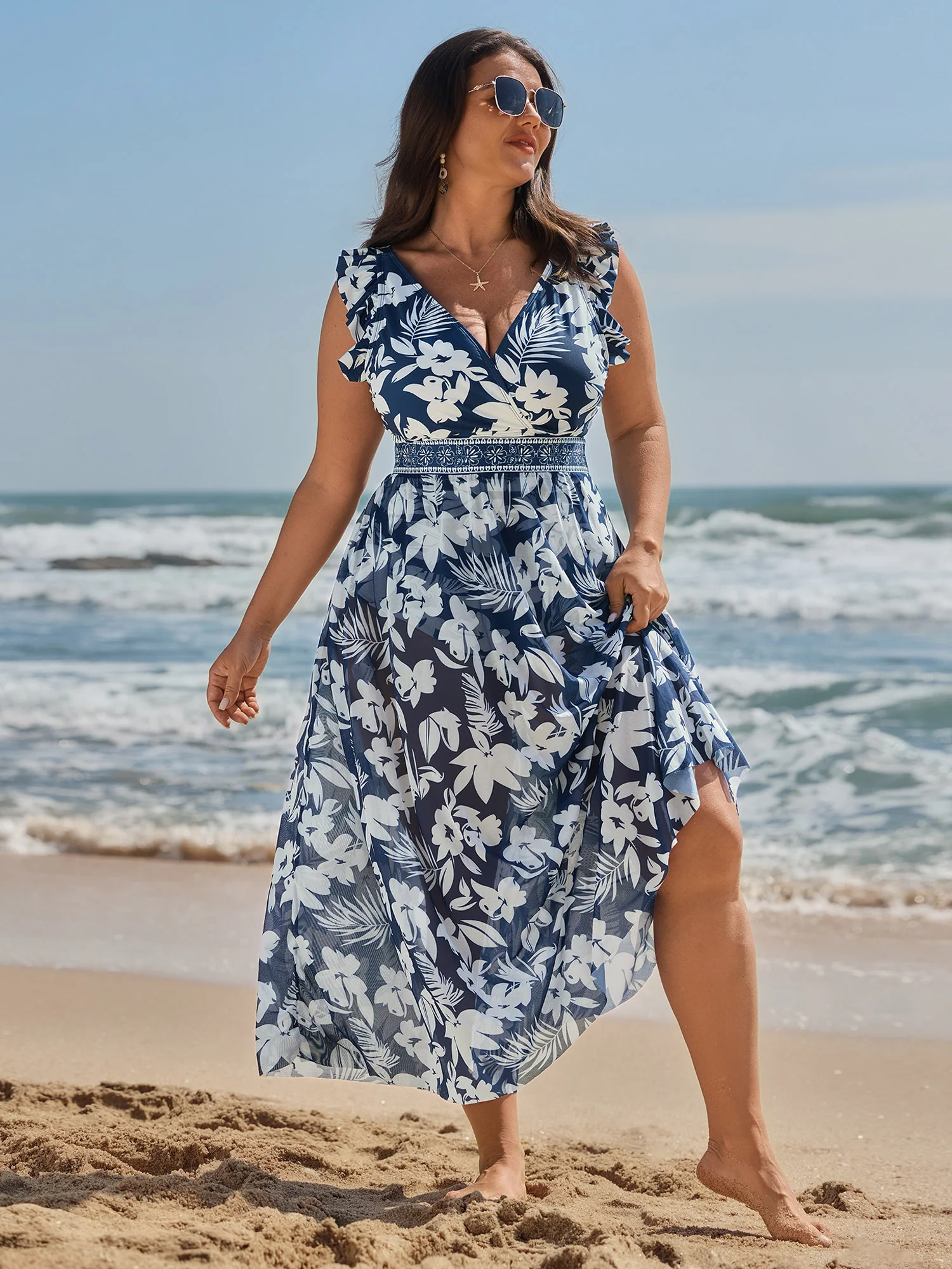 Sarong Set Tropical Print One-Piece Swim