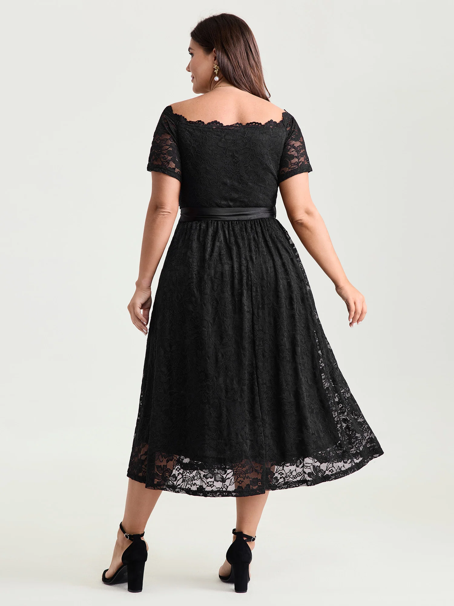 Sensational Lace Stretchy Waist Tie Midi Dress - Image 4