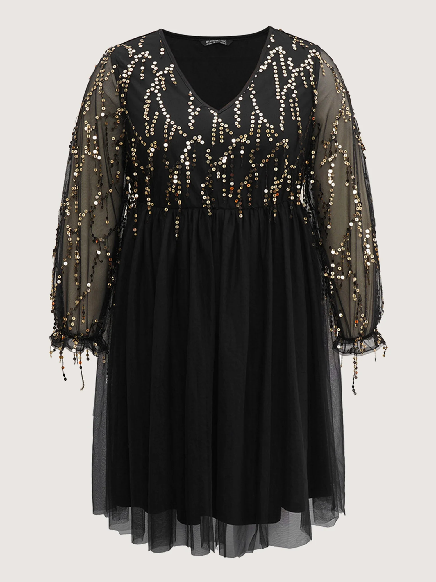 Sequin Mesh Patchwork Tassel Dress - Image 5