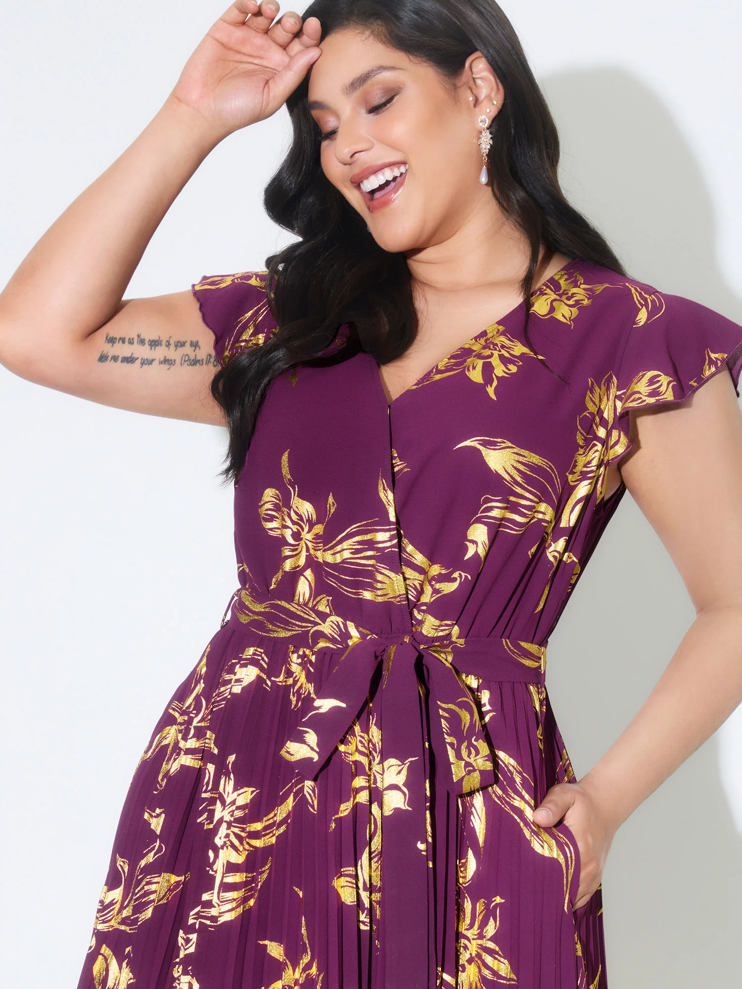 Sequin Side-Tie Pleated Midi Dress - Image 2