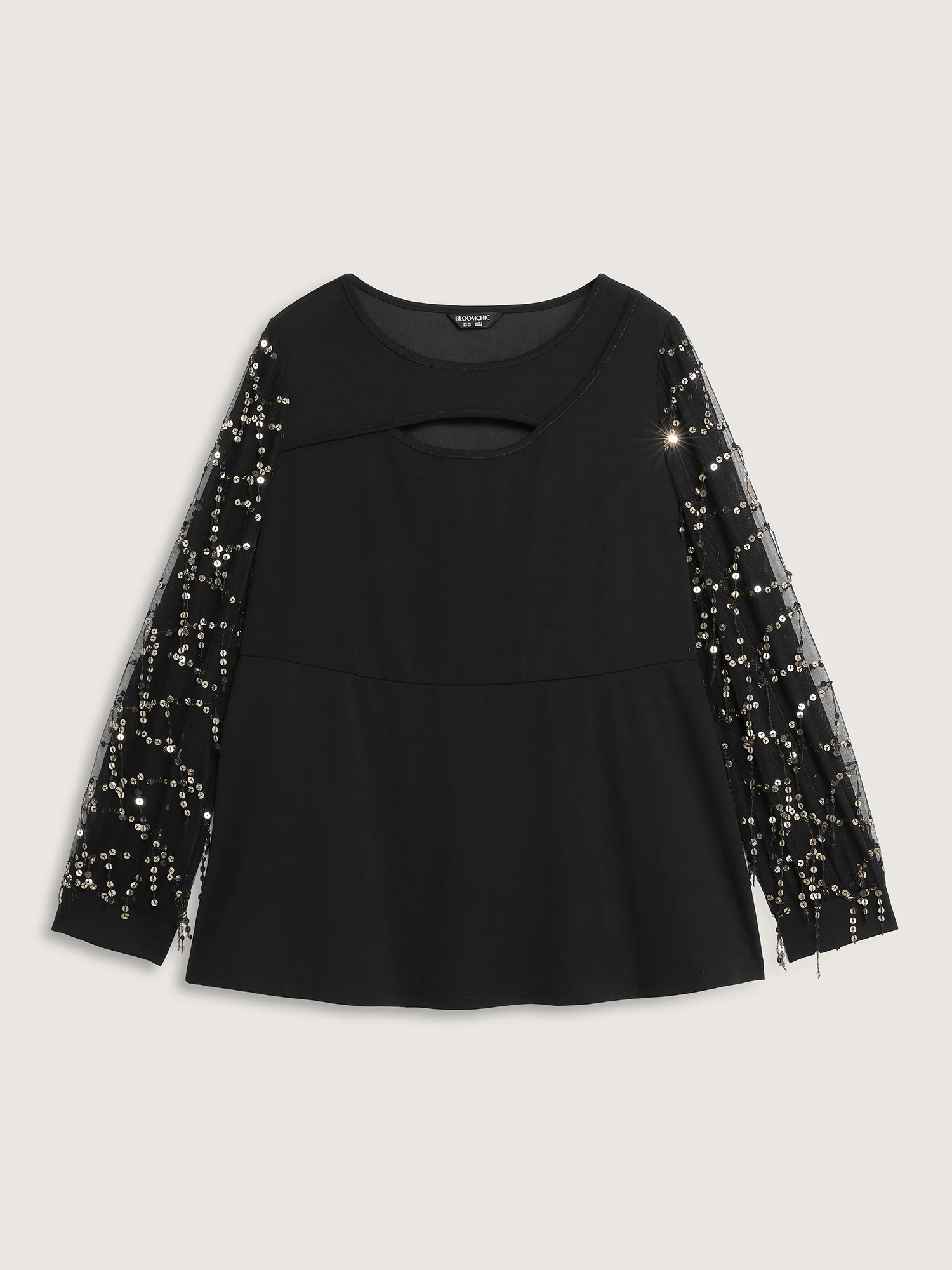 Sequin Sleeve Cut-Out Neck Top - Image 8