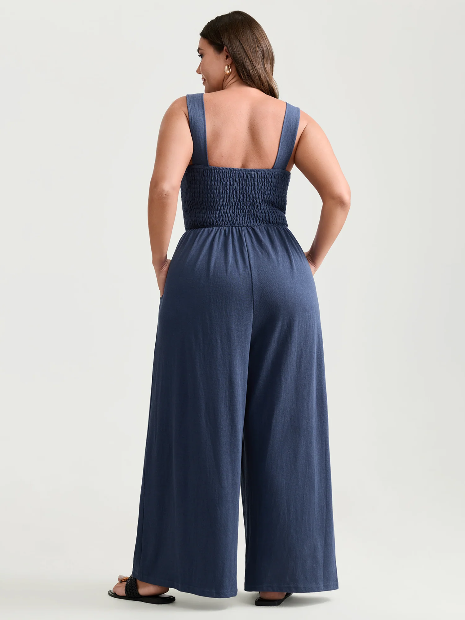 Shirred A-Line Wide Strap Jumpsuit - Image 5