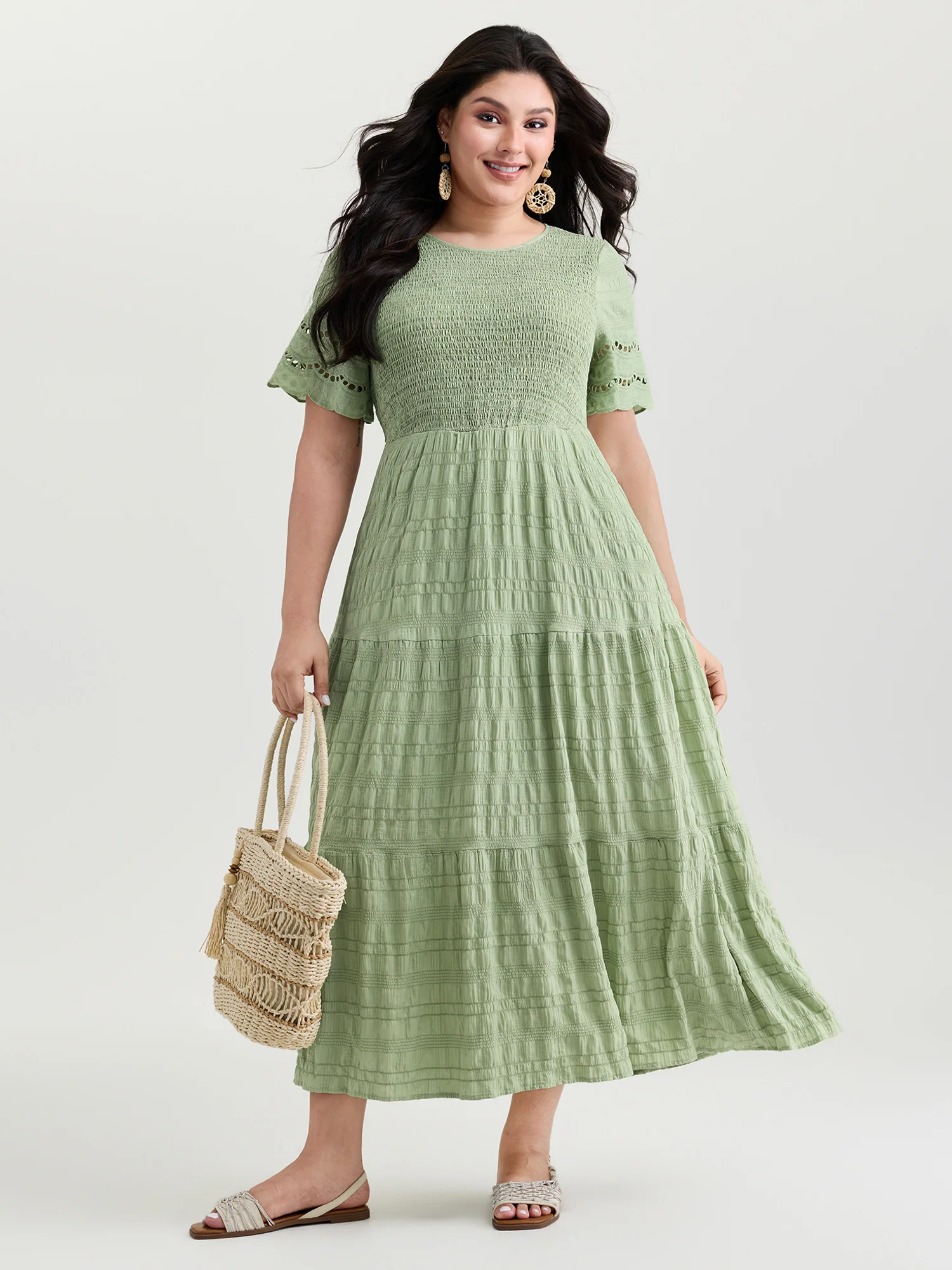 Shirred Lace Flounce Sleeve Tiered Maxi Dress - Image 3
