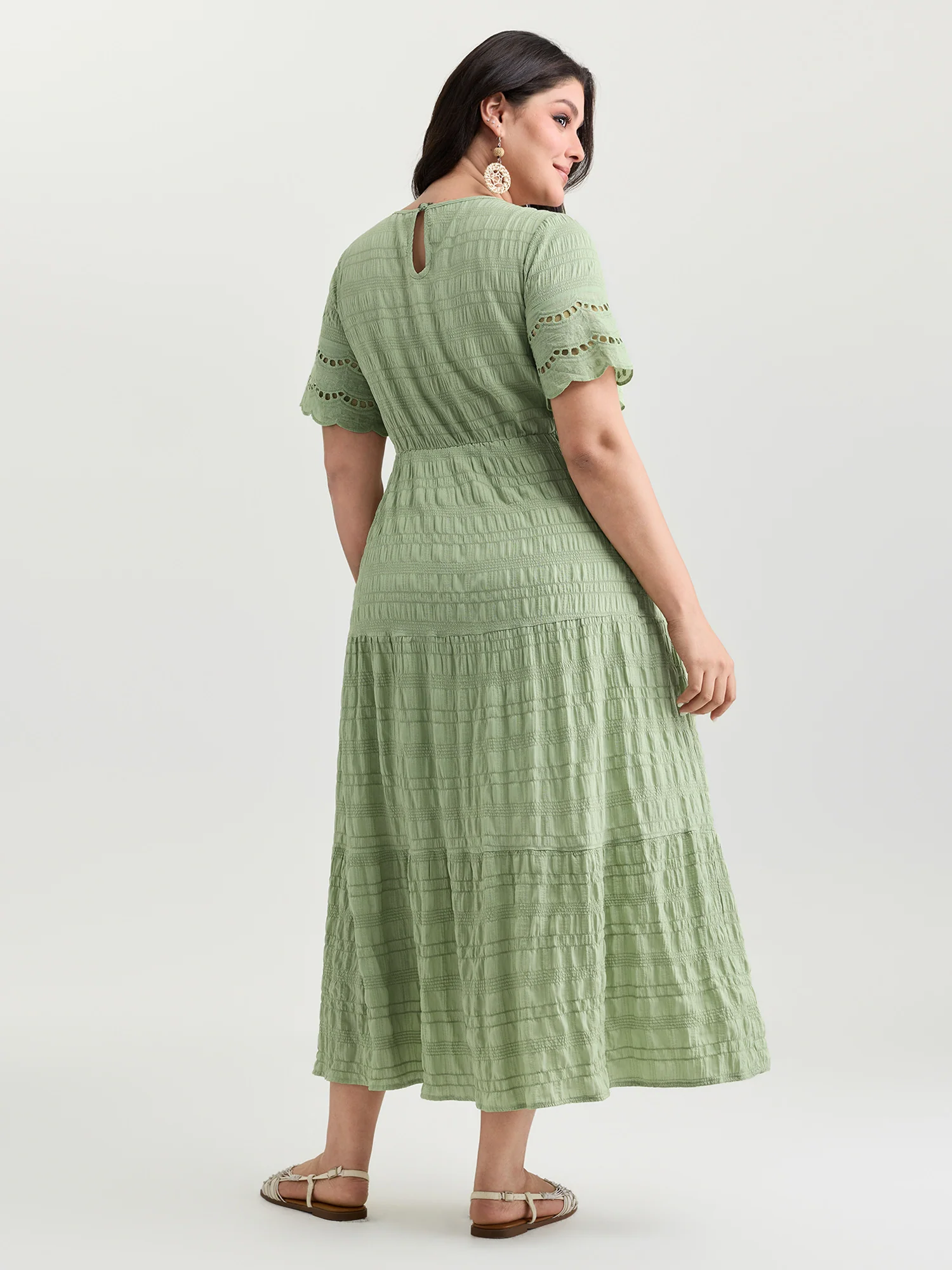 Shirred Lace Flounce Sleeve Tiered Maxi Dress - Image 4