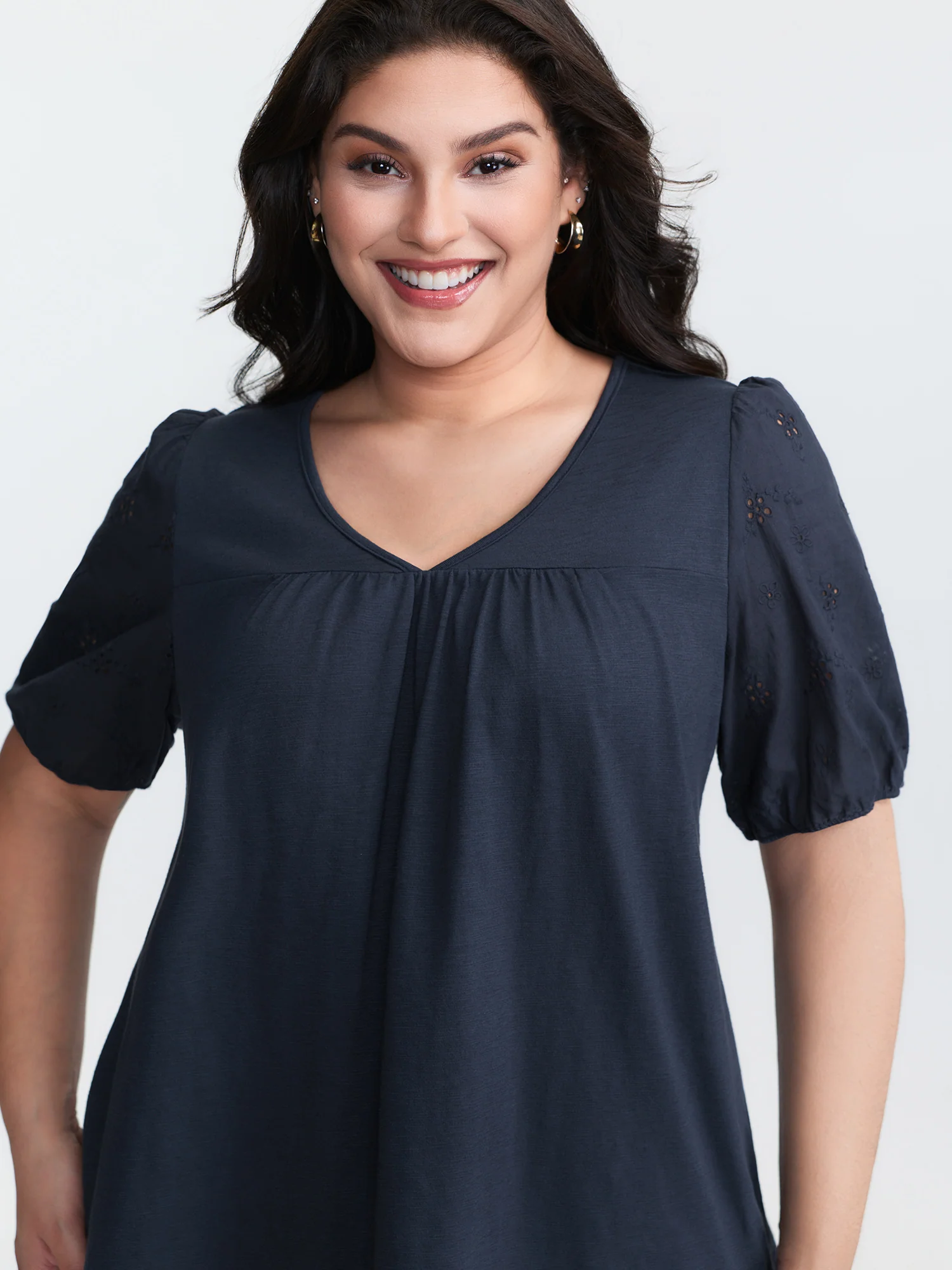 Cotton Slub Textured Embroidered Knit Top