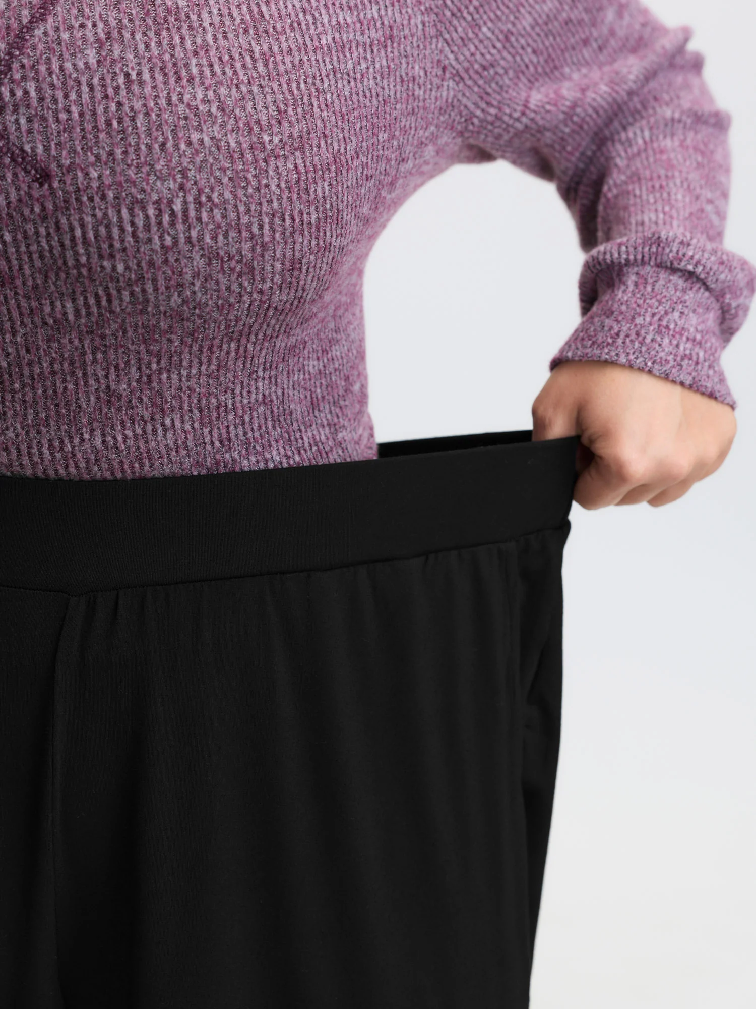 Solid Elastic Waist Wide Leg Lounge Bottoms - Image 3