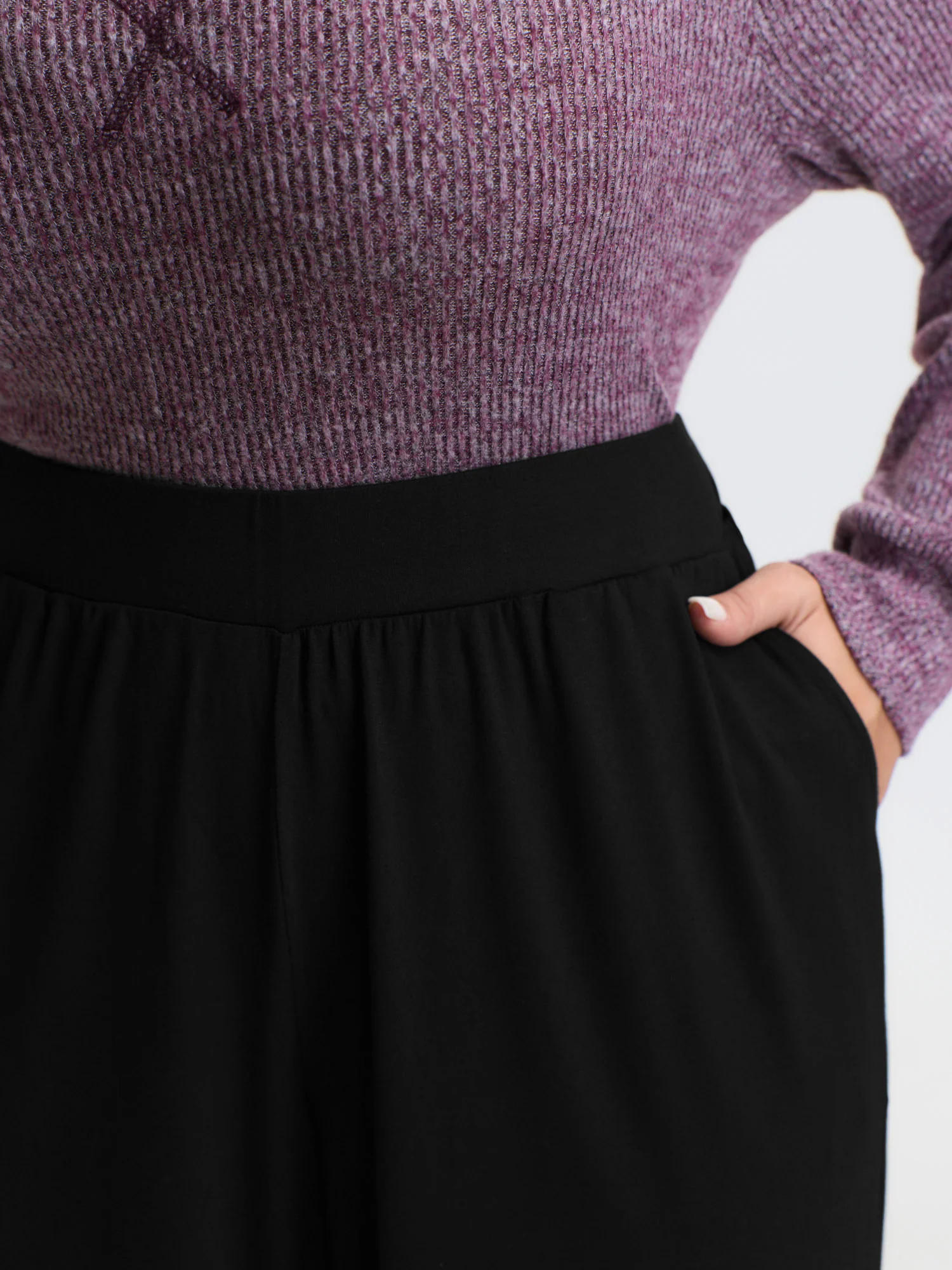Solid Elastic Waist Wide Leg Lounge Bottoms - Image 4