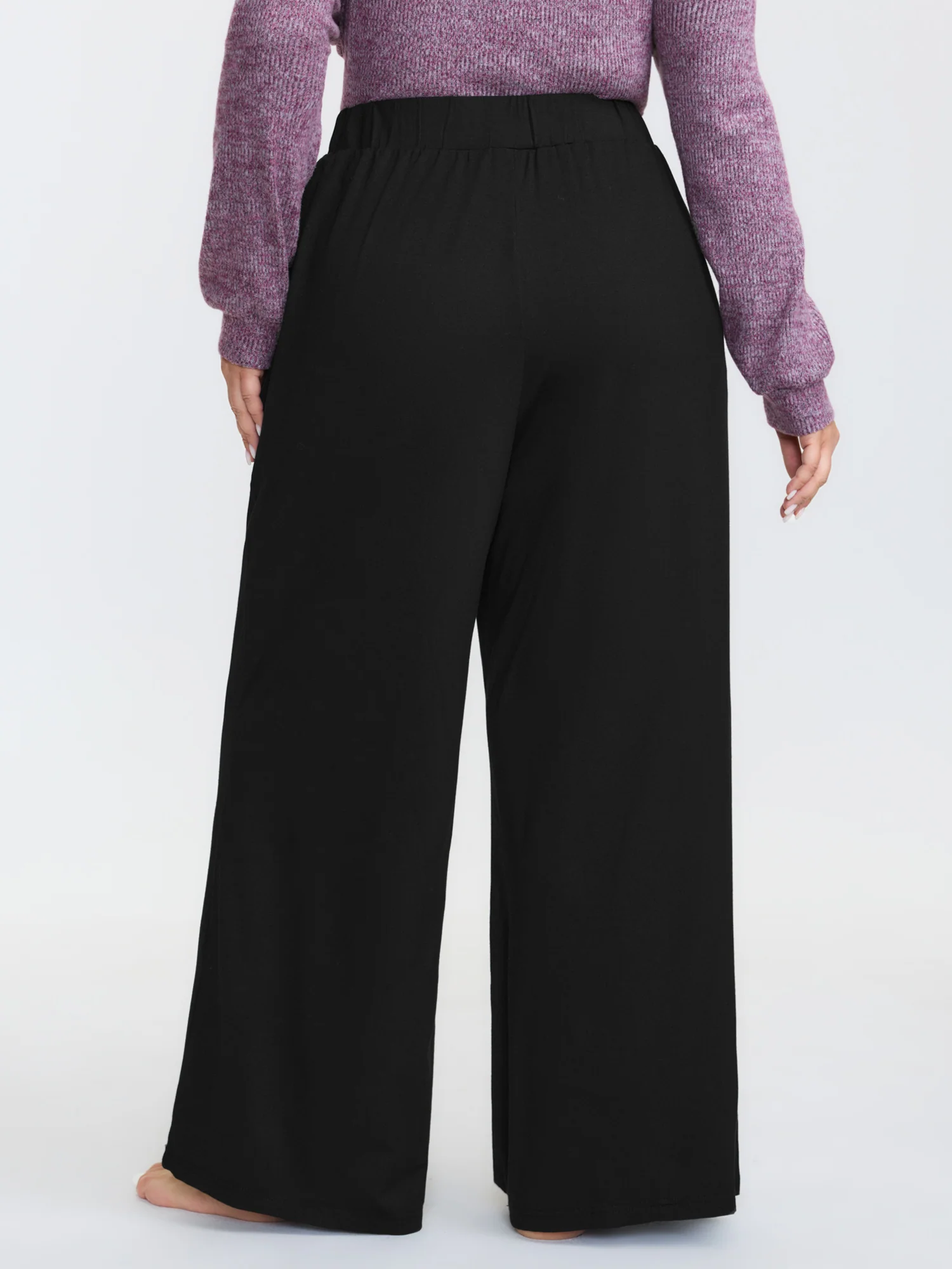 Solid Elastic Waist Wide Leg Lounge Bottoms - Image 5