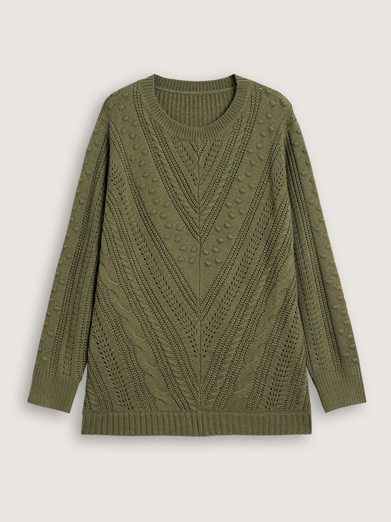 Solid Round Neck Cable Knit Pullover - Image 8