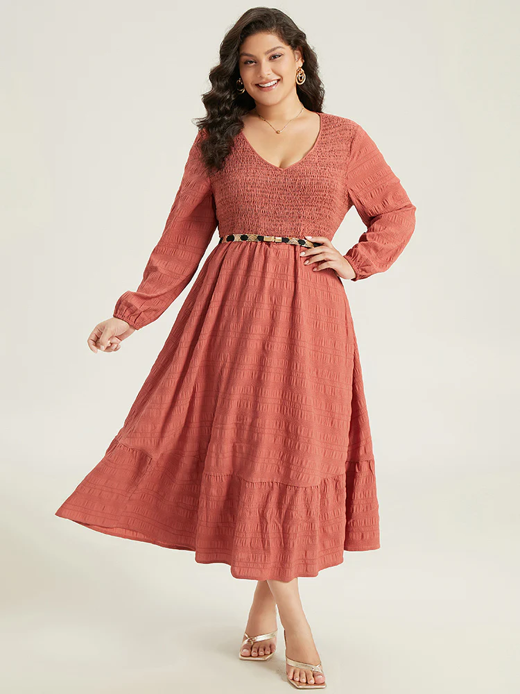 Solid Shirred Plisse Flutter Hem Dress - Image 4