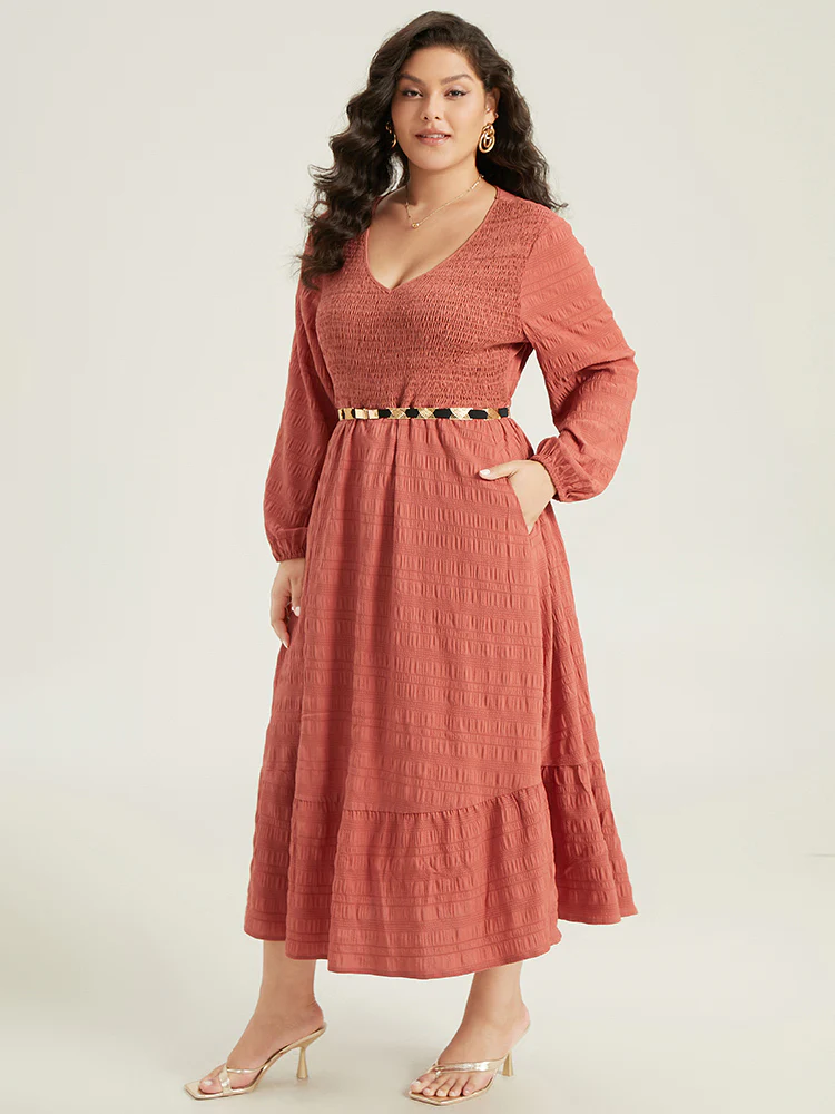 Solid Shirred Plisse Flutter Hem Dress - Image 5