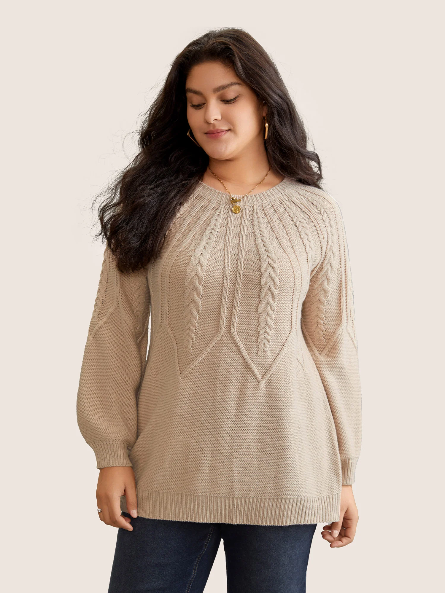 Solid Textured Lantern Sleeve Pullover - Image 4