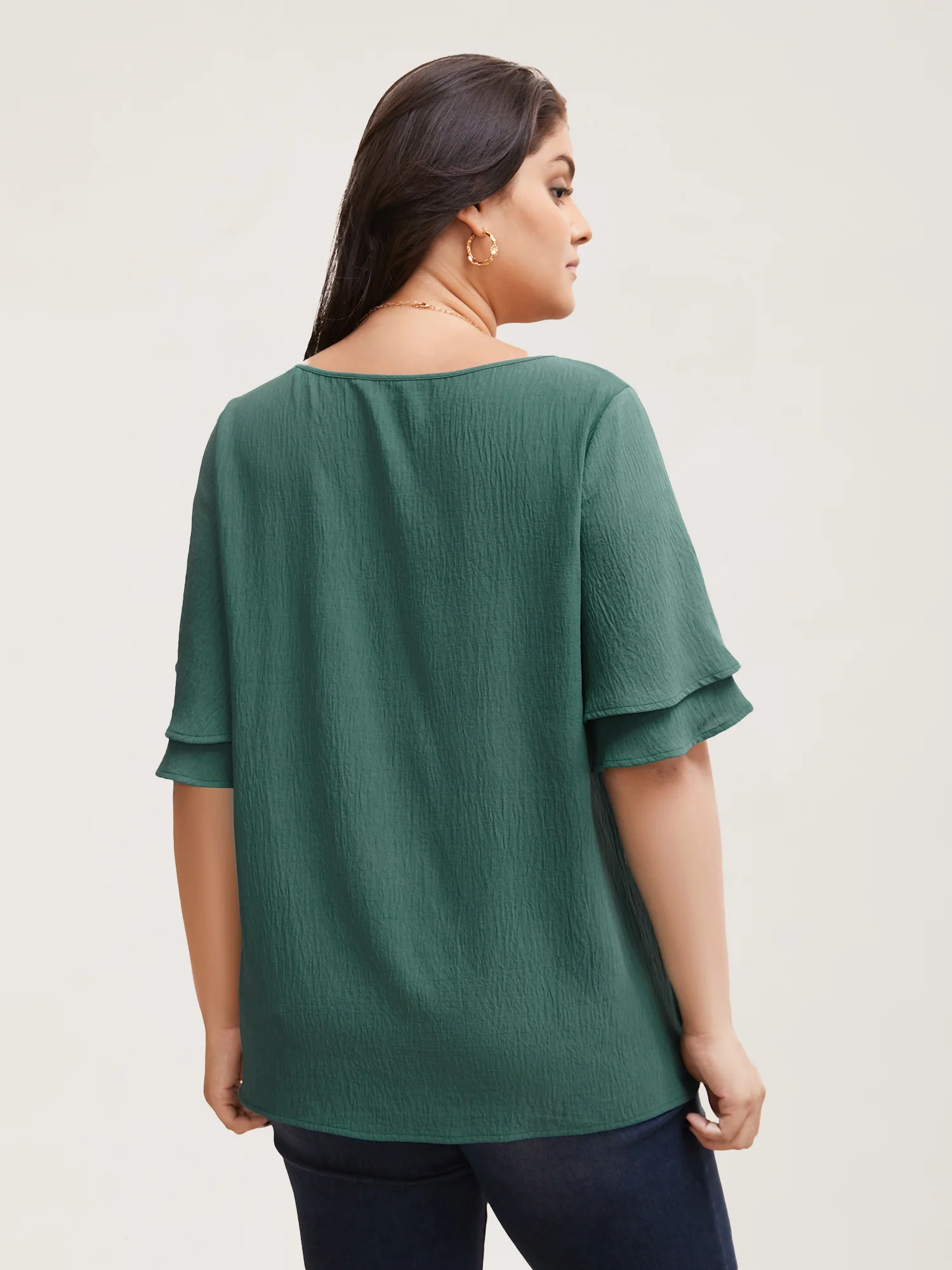 Solid Tiered Ruffles Split Hem Blouse - Image 12