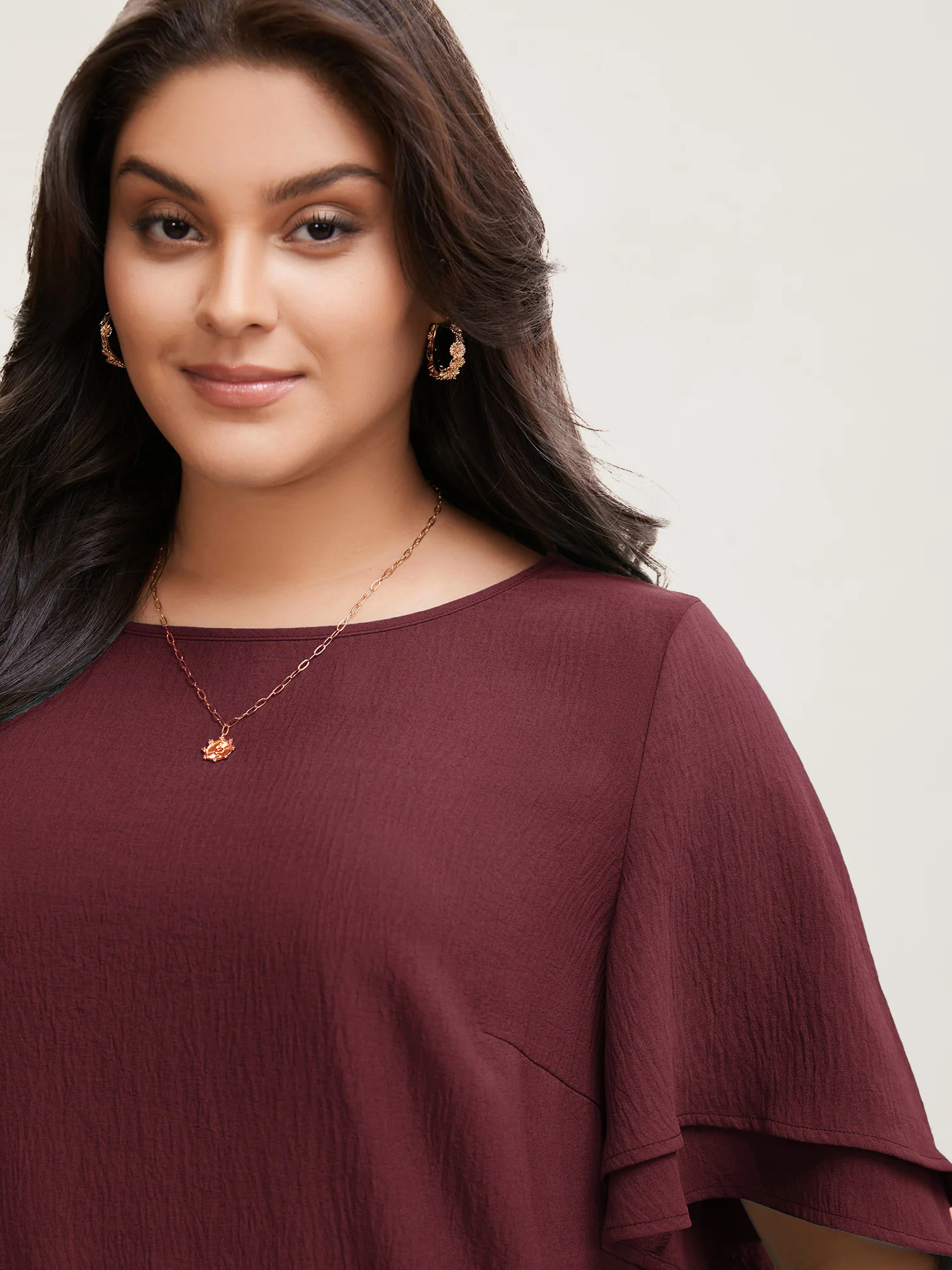 Solid Tiered Ruffles Split Hem Blouse - Image 3