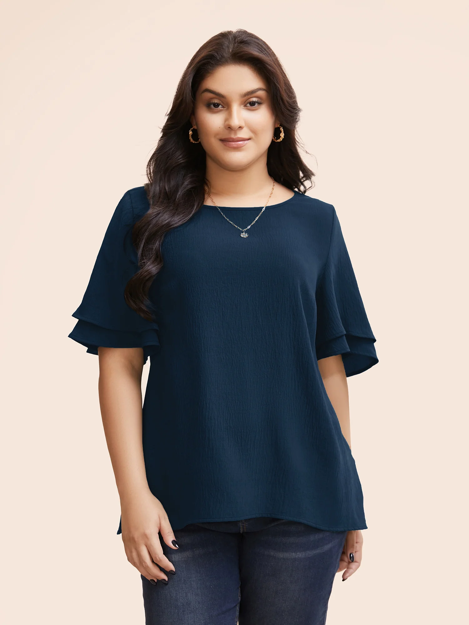 Solid Tiered Ruffles Split Hem Blouse - Image 5