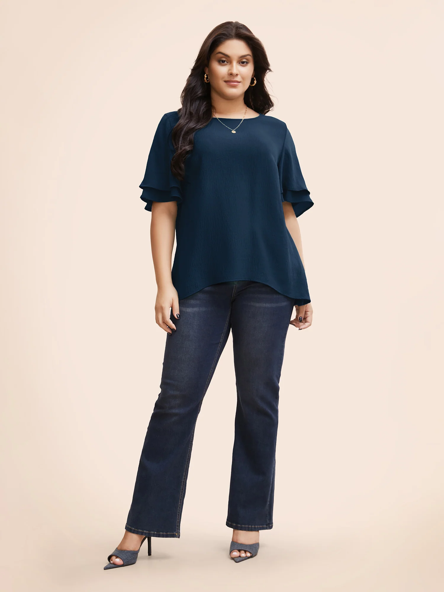 Solid Tiered Ruffles Split Hem Blouse - Image 6