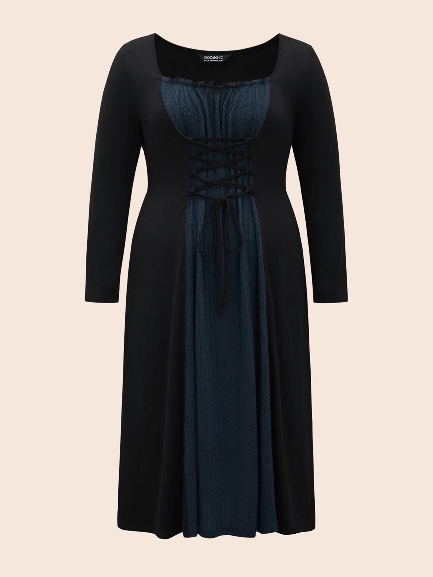 Square Neck Textured Patchwork Crisscross Dress - Image 6