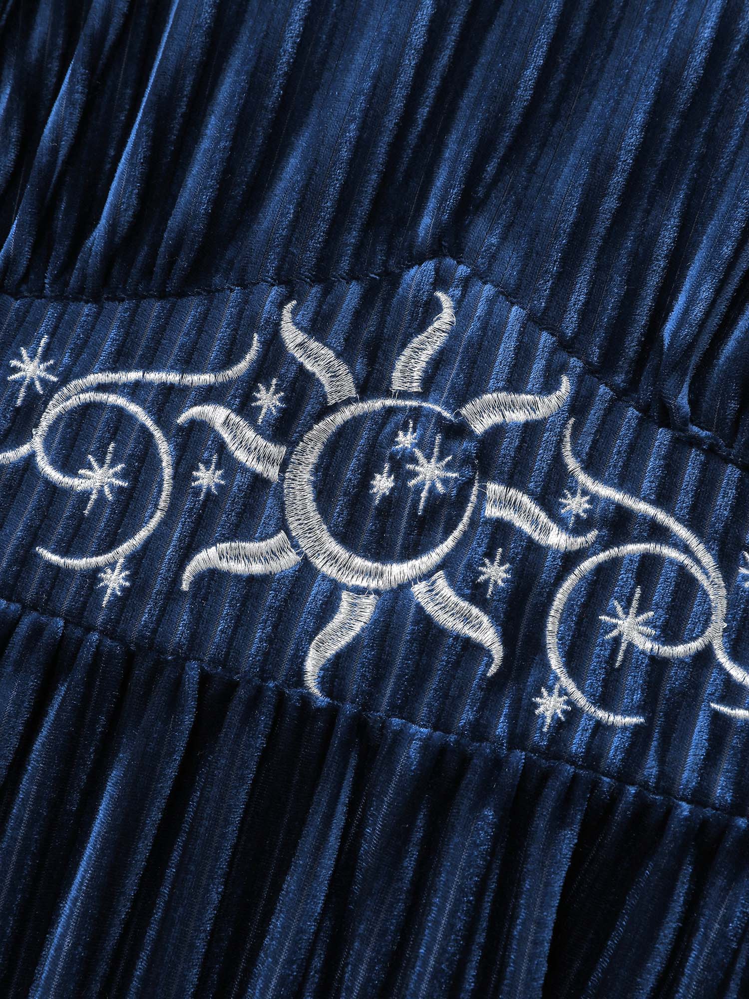 Velvet Celestial Embroidery Shirred Maxi Dress - Image 13