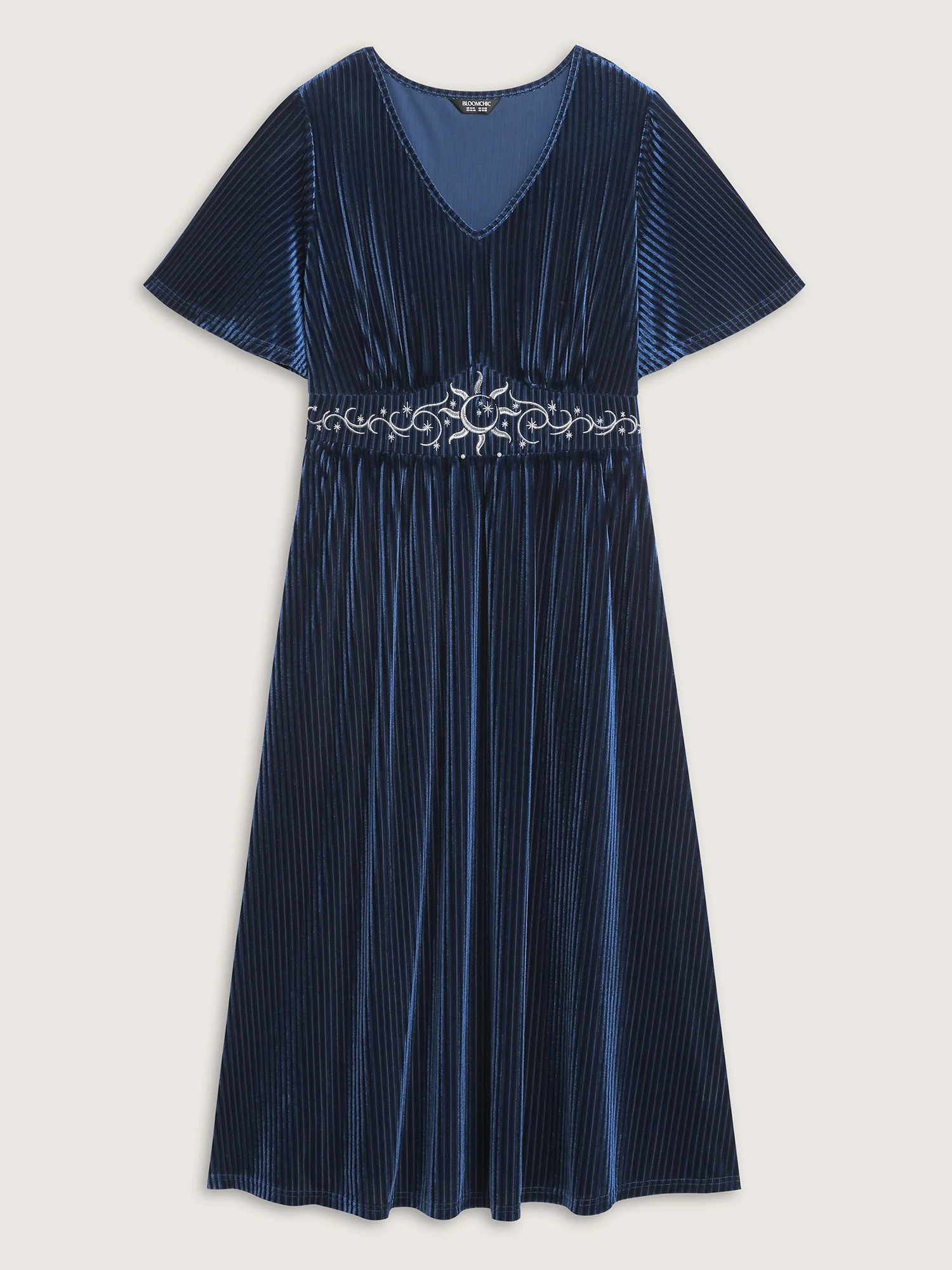 Velvet Celestial Embroidery Shirred Maxi Dress - Image 15