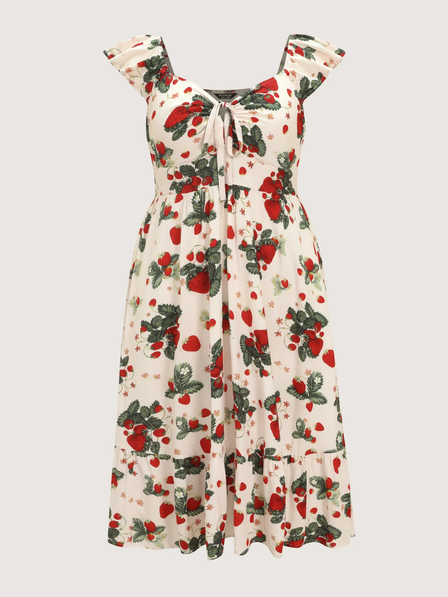 Strawberry Print Ruched Adjustable Bodice Midi Dress - Image 7
