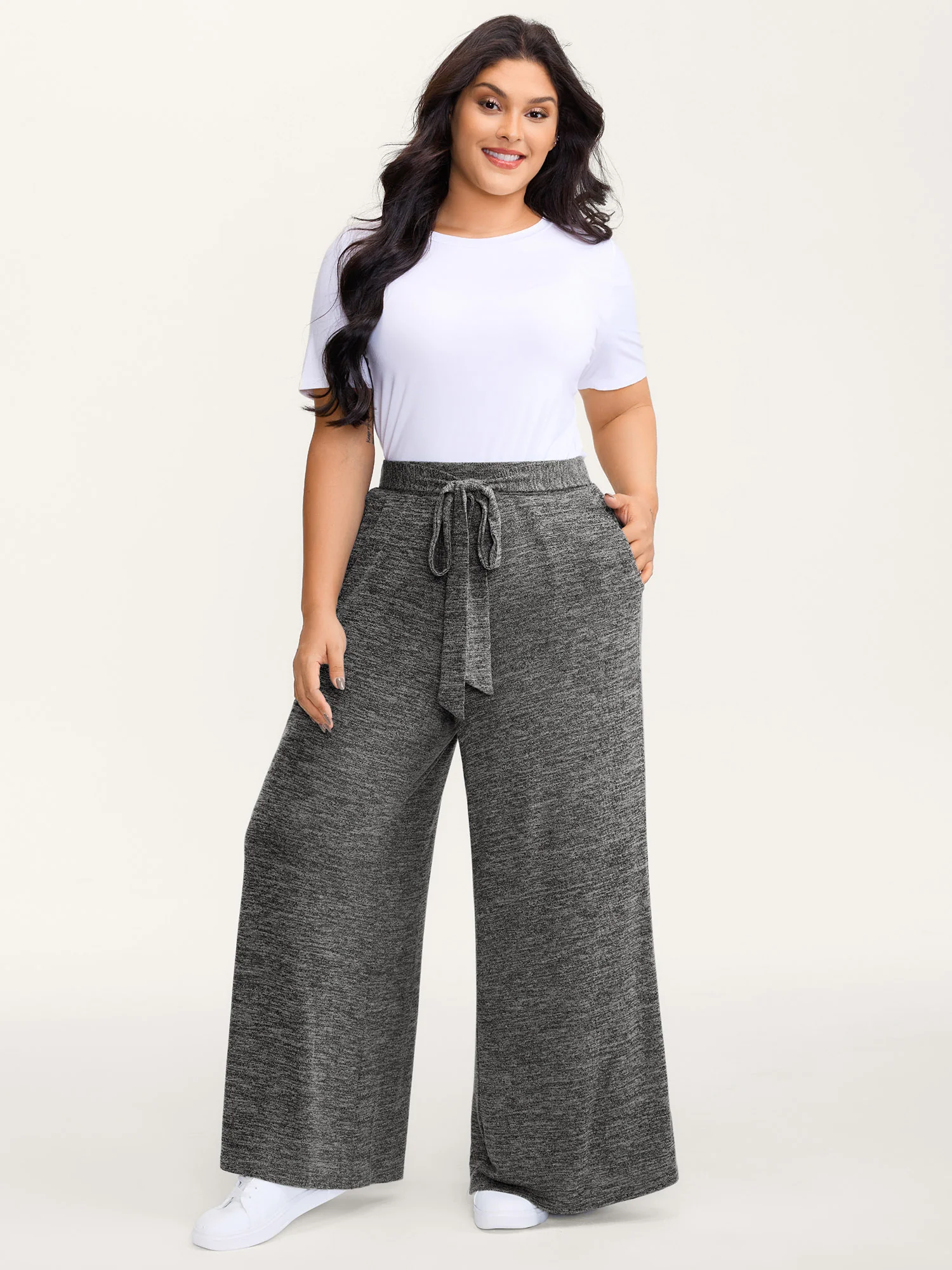 Stretchy Mixed-Color Belted Wide-Leg Pants - Image 3