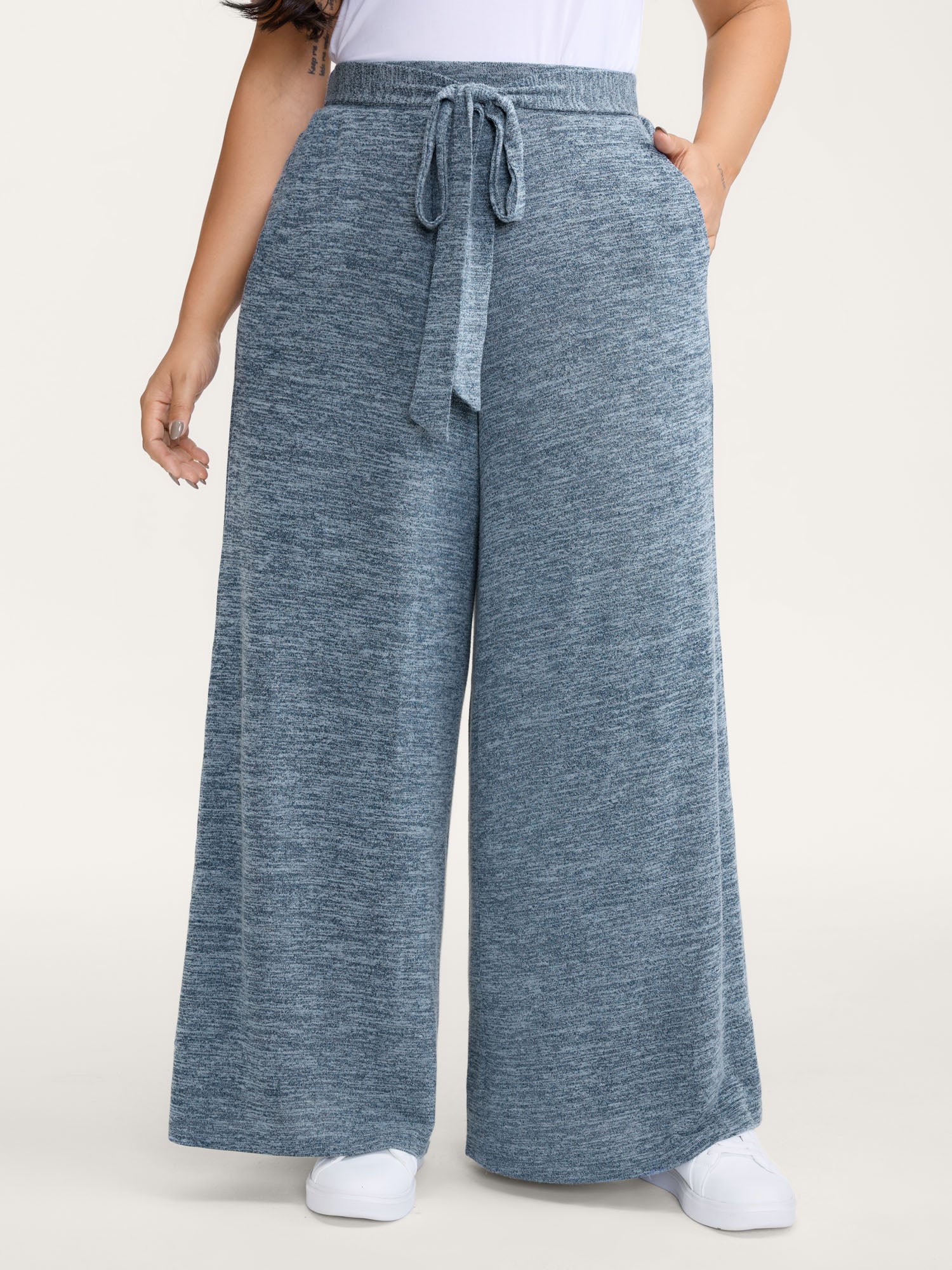 Stretchy Mixed-Color Belted Wide-Leg Pants - Image 7