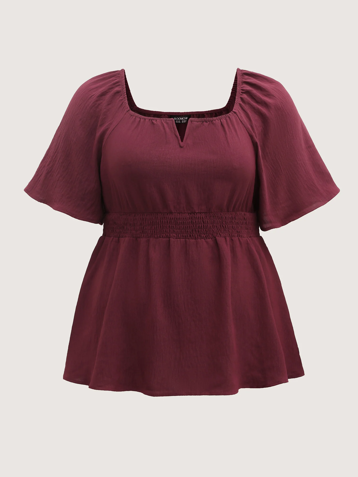 Stretchy Neckline Waist-Cinched Solid Blouse - Image 11