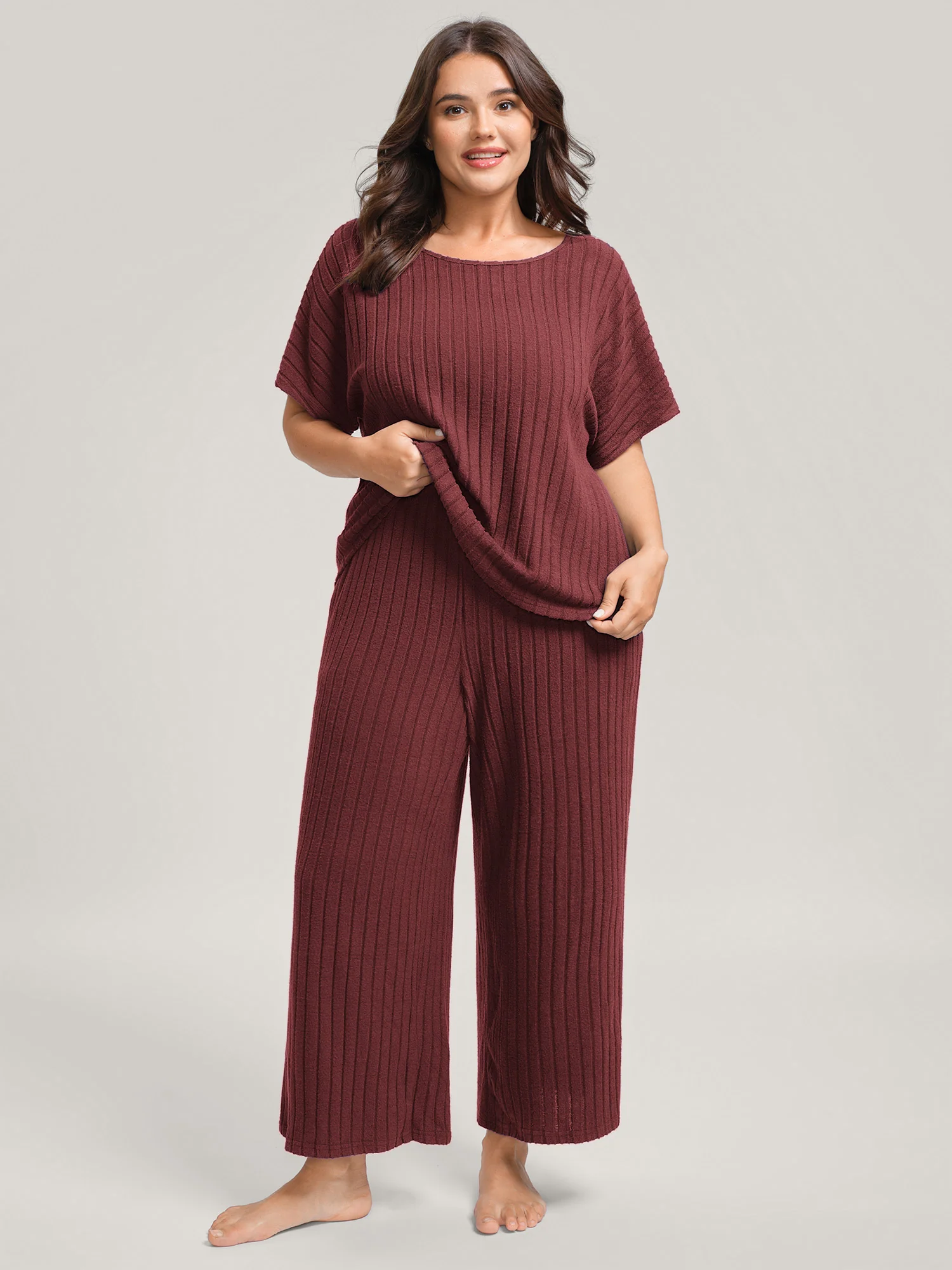Stretchy Pit Strip Solid Loungewear Set - Image 14