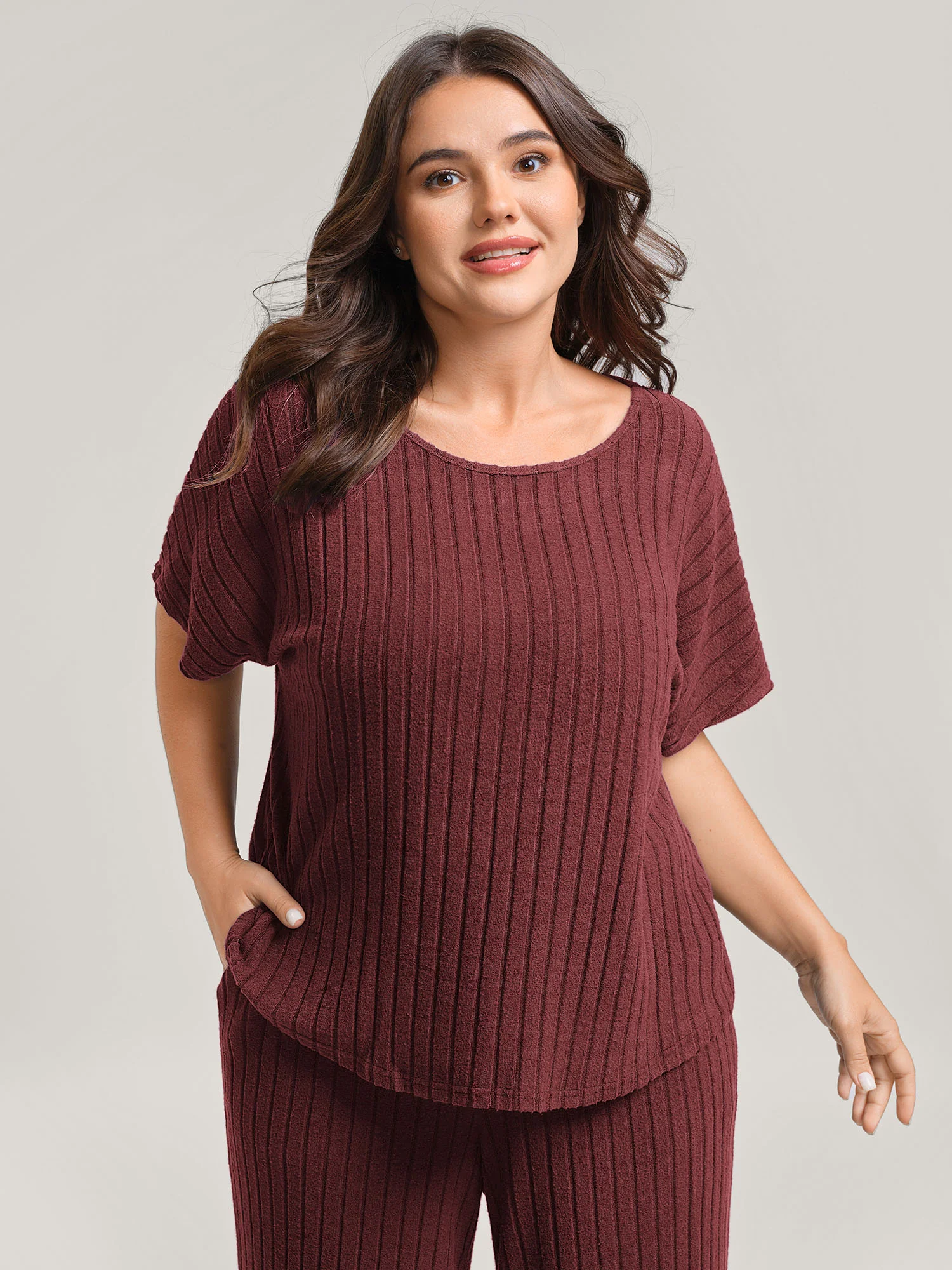 Stretchy Pit Strip Solid Loungewear Set - Image 16