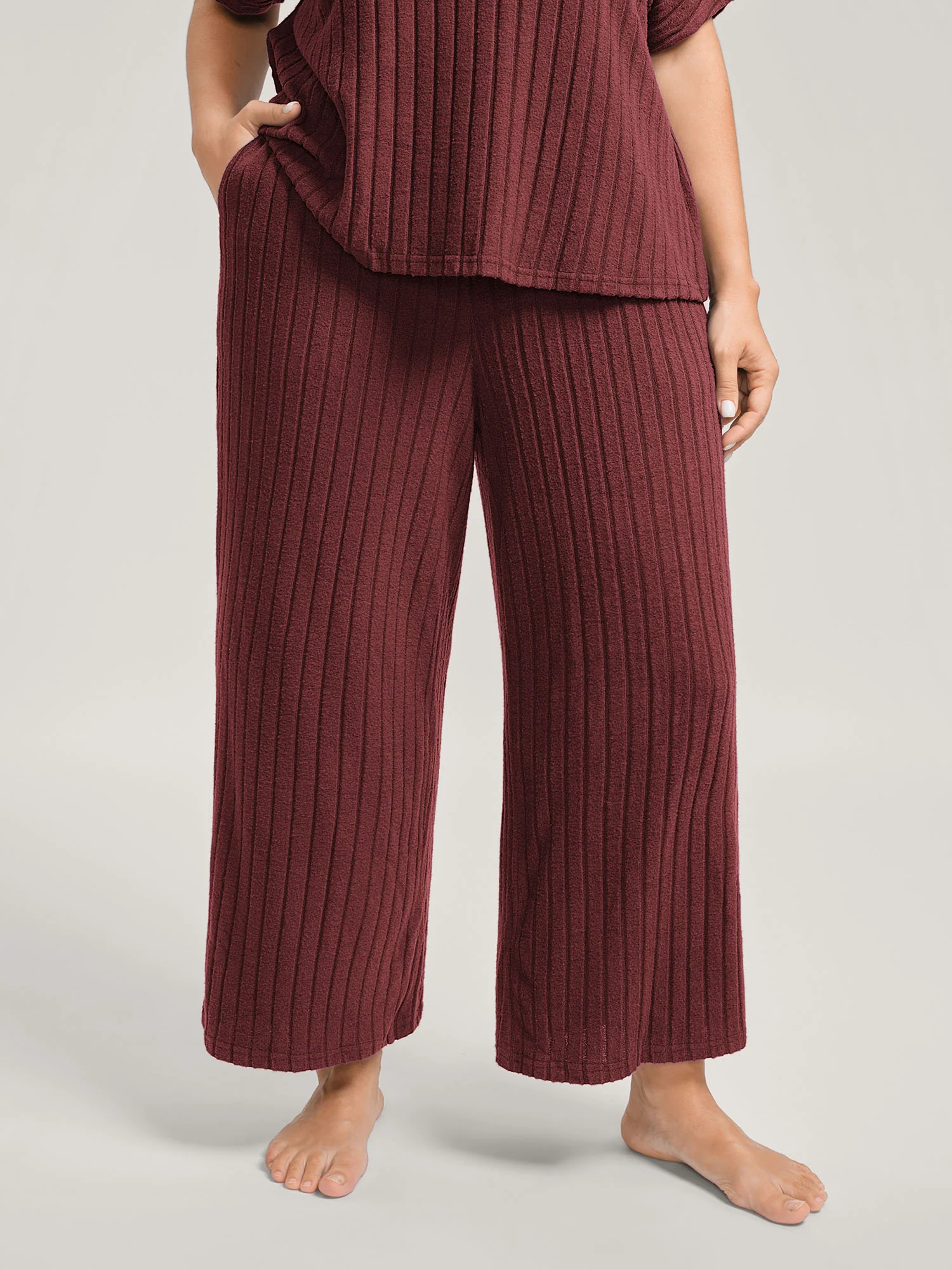 Stretchy Pit Strip Solid Loungewear Set - Image 17