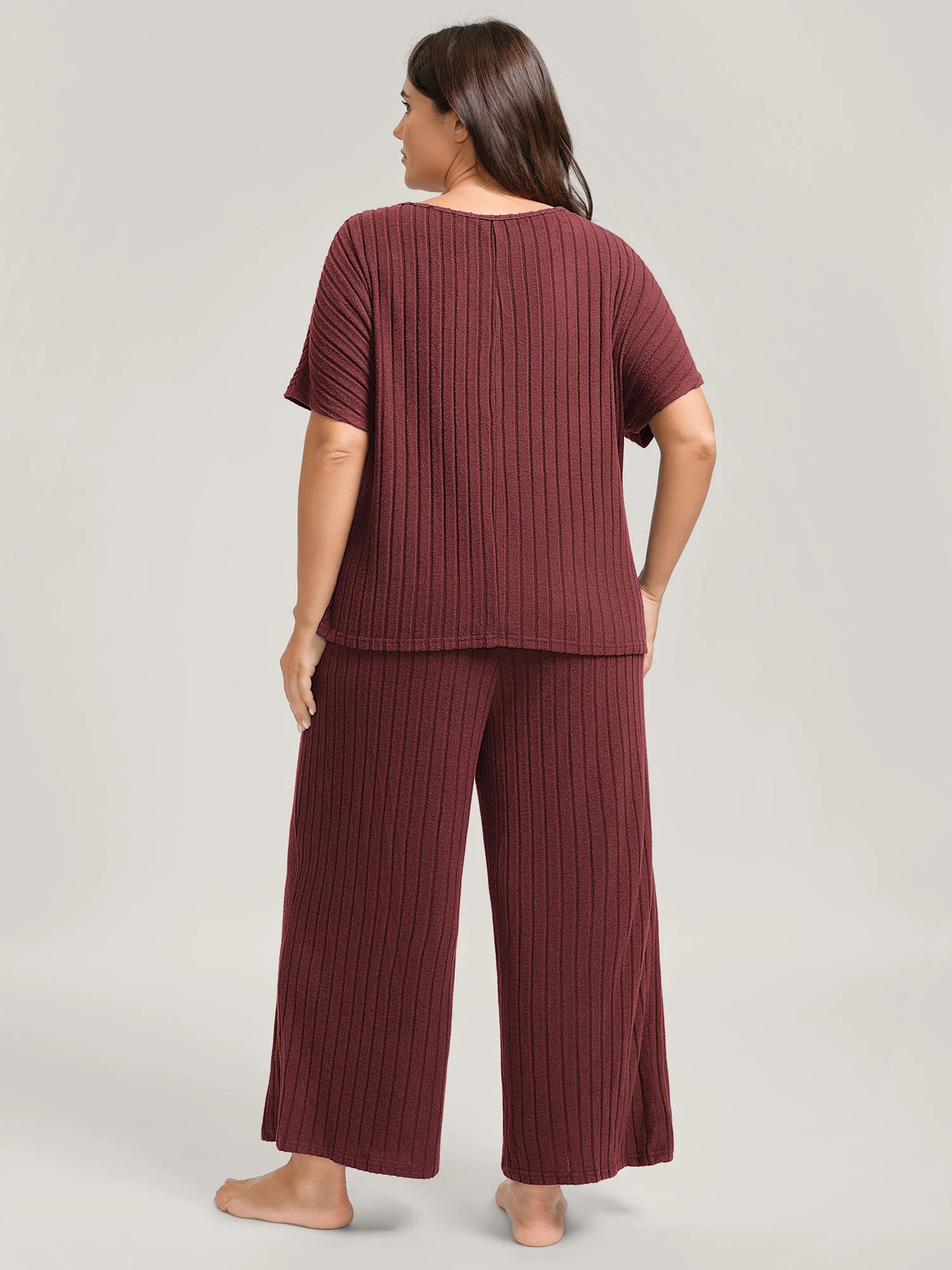 Stretchy Pit Strip Solid Loungewear Set - Image 20