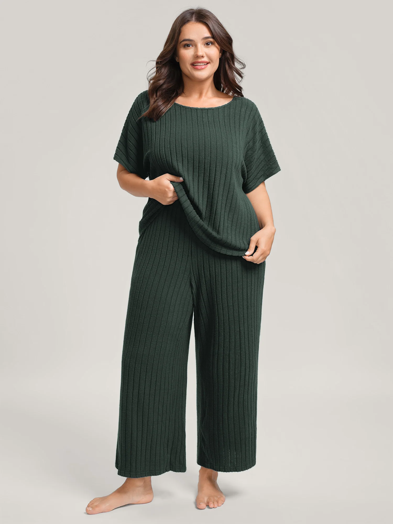 Stretchy Pit Strip Solid Loungewear Set - Image 21