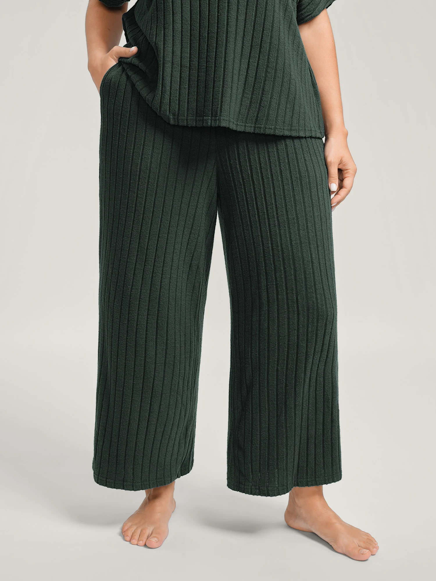 Stretchy Pit Strip Solid Loungewear Set - Image 24
