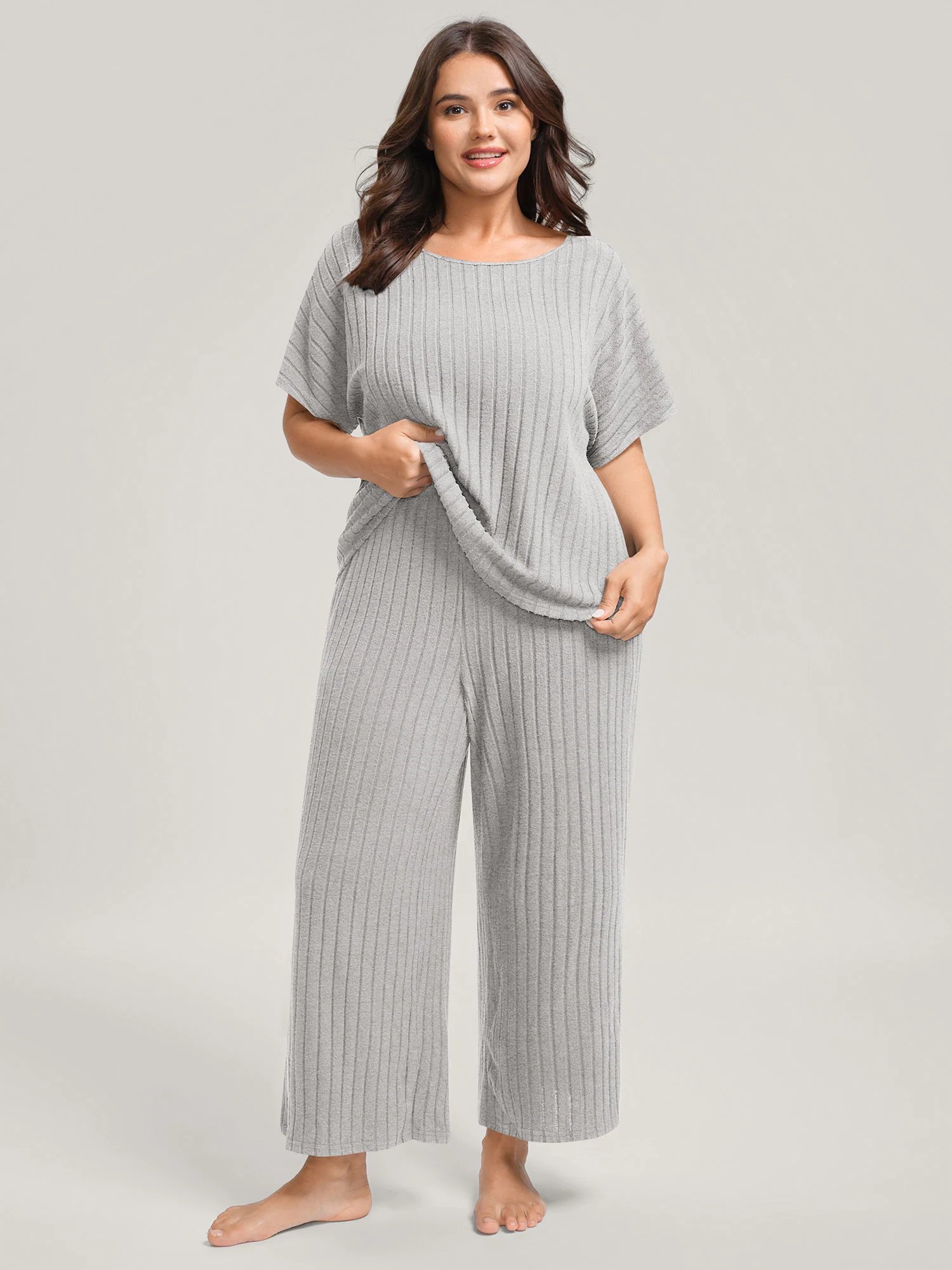 Stretchy Pit Strip Solid Loungewear Set - Image 28