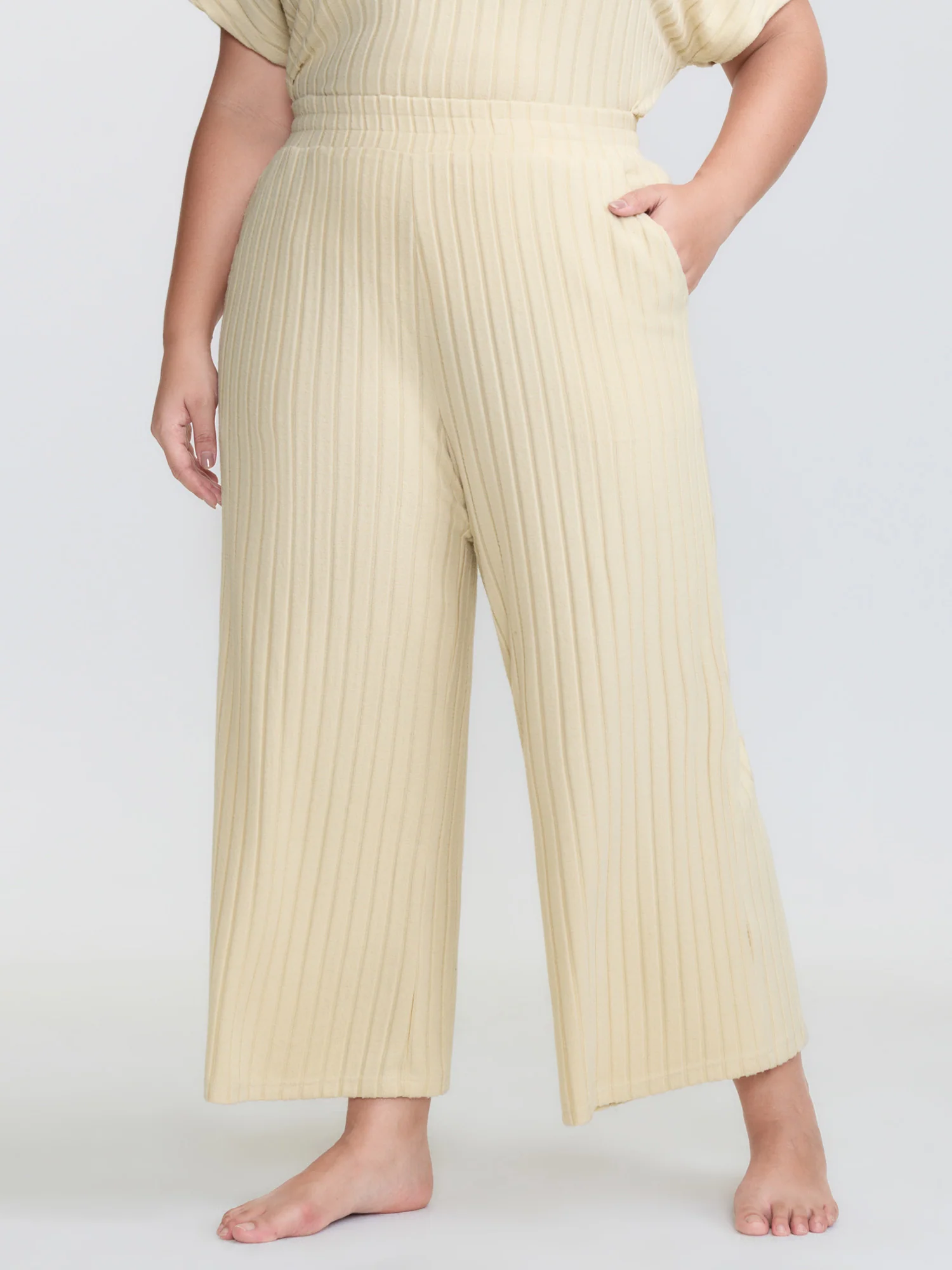 Stretchy Pit Strip Solid Loungewear Set - Image 3