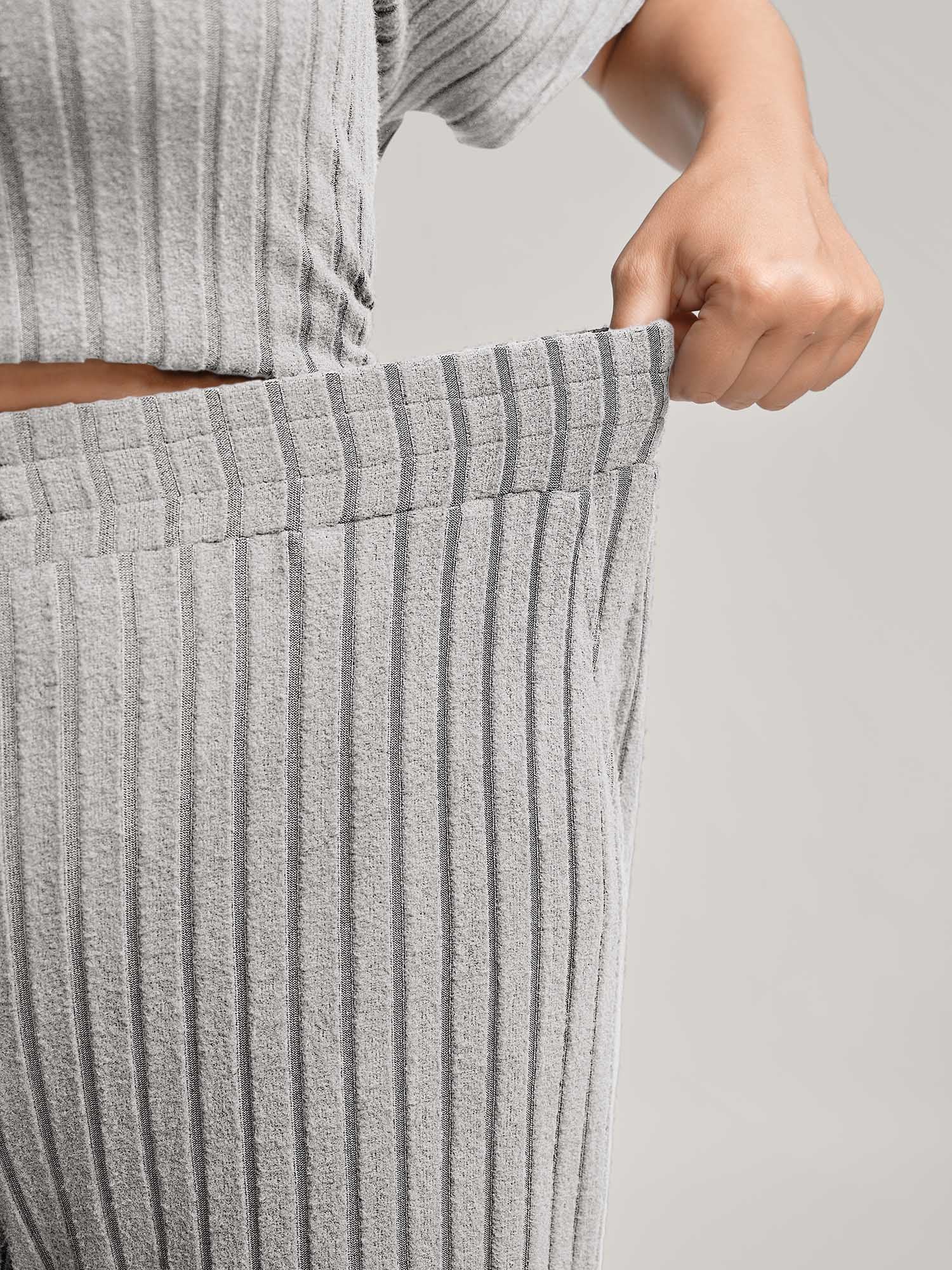 Stretchy Pit Strip Solid Loungewear Set - Image 32