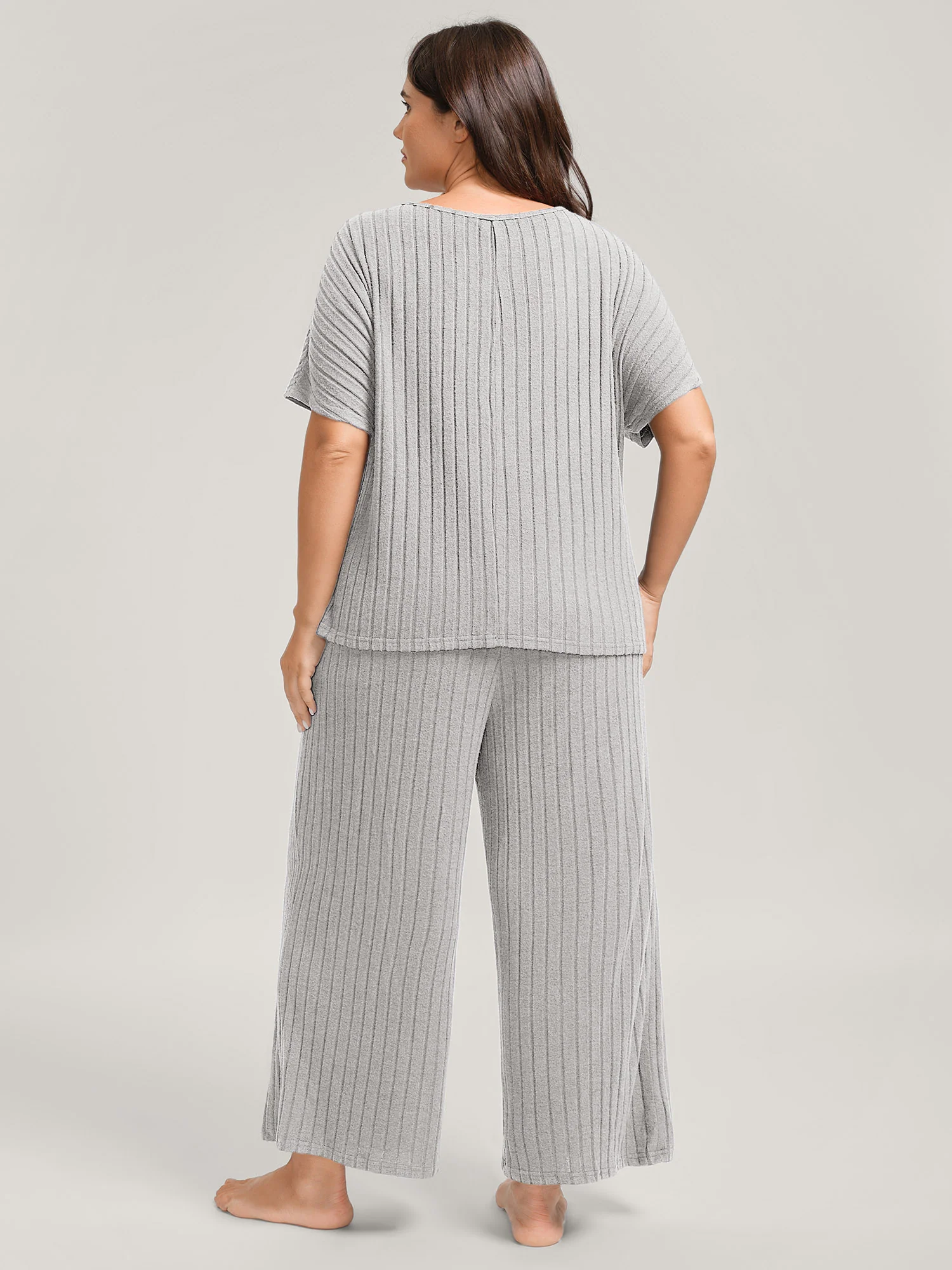 Stretchy Pit Strip Solid Loungewear Set - Image 34