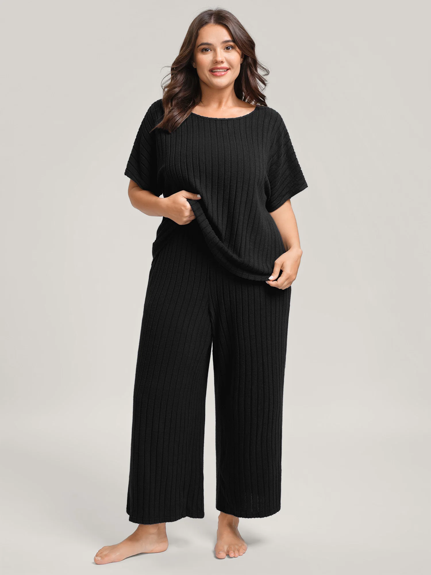 Stretchy Pit Strip Solid Loungewear Set - Image 7