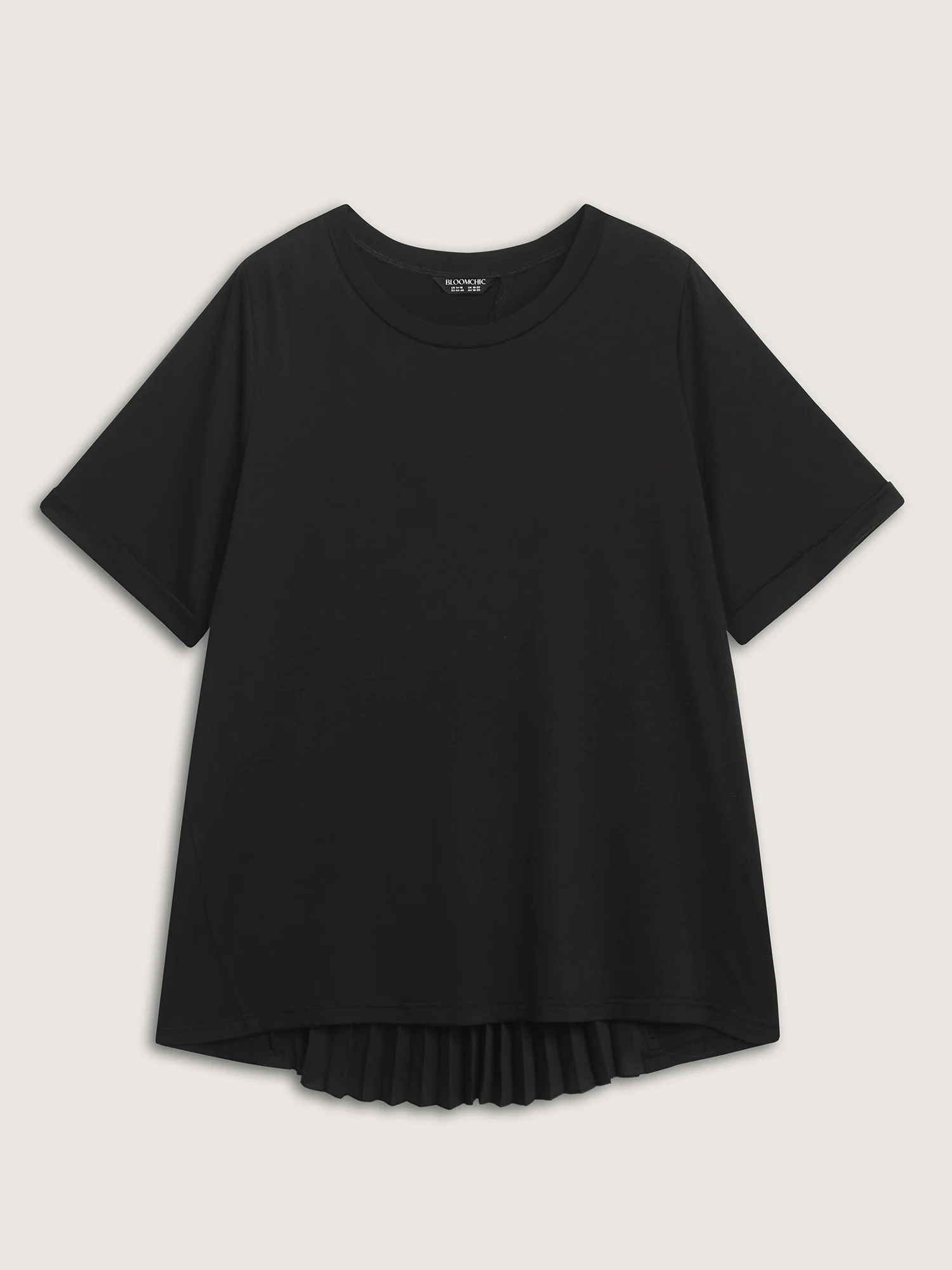 Stretchy Round Neck Rolled Cuff Sleeve T-Shirt - Image 8