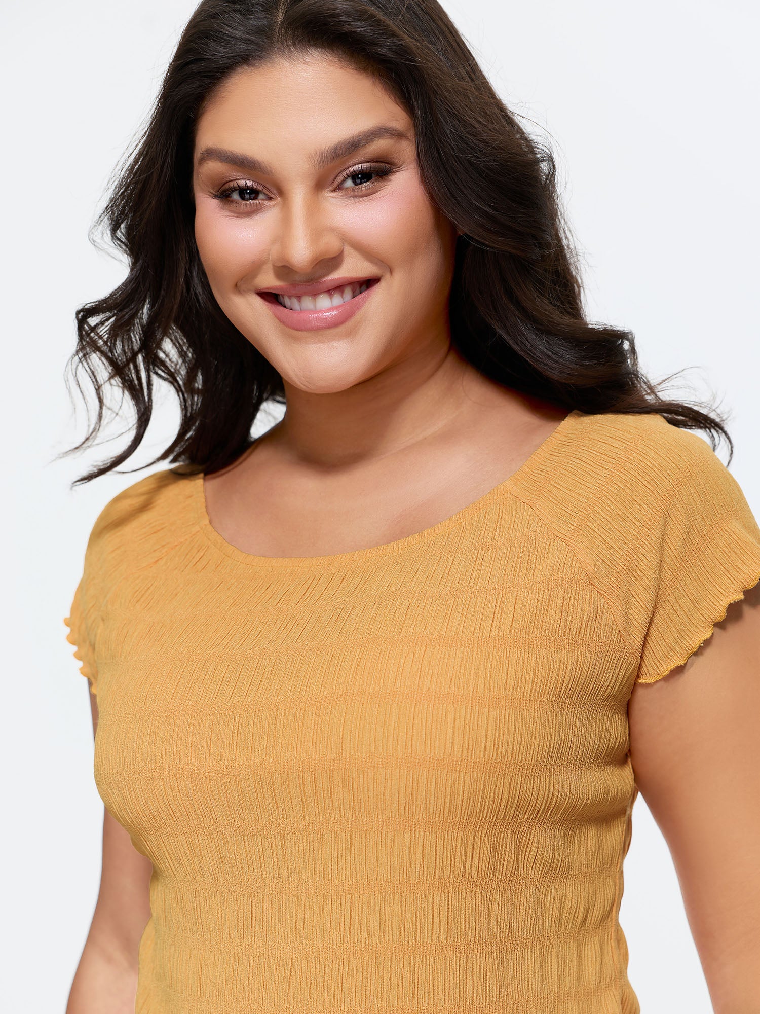 Stretchy Textured Ruffled Hem T-Shirt - Image 2