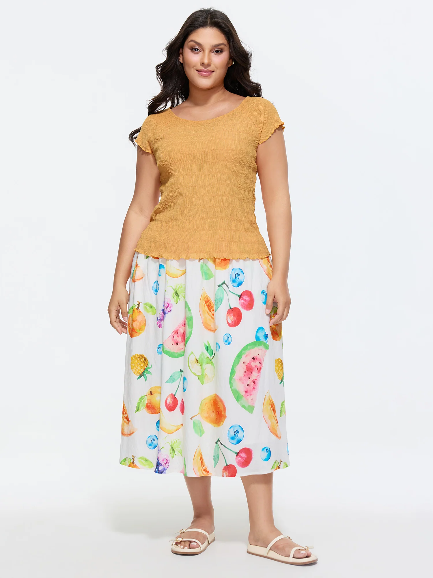Stretchy Textured Ruffled Hem T-Shirt - Image 3