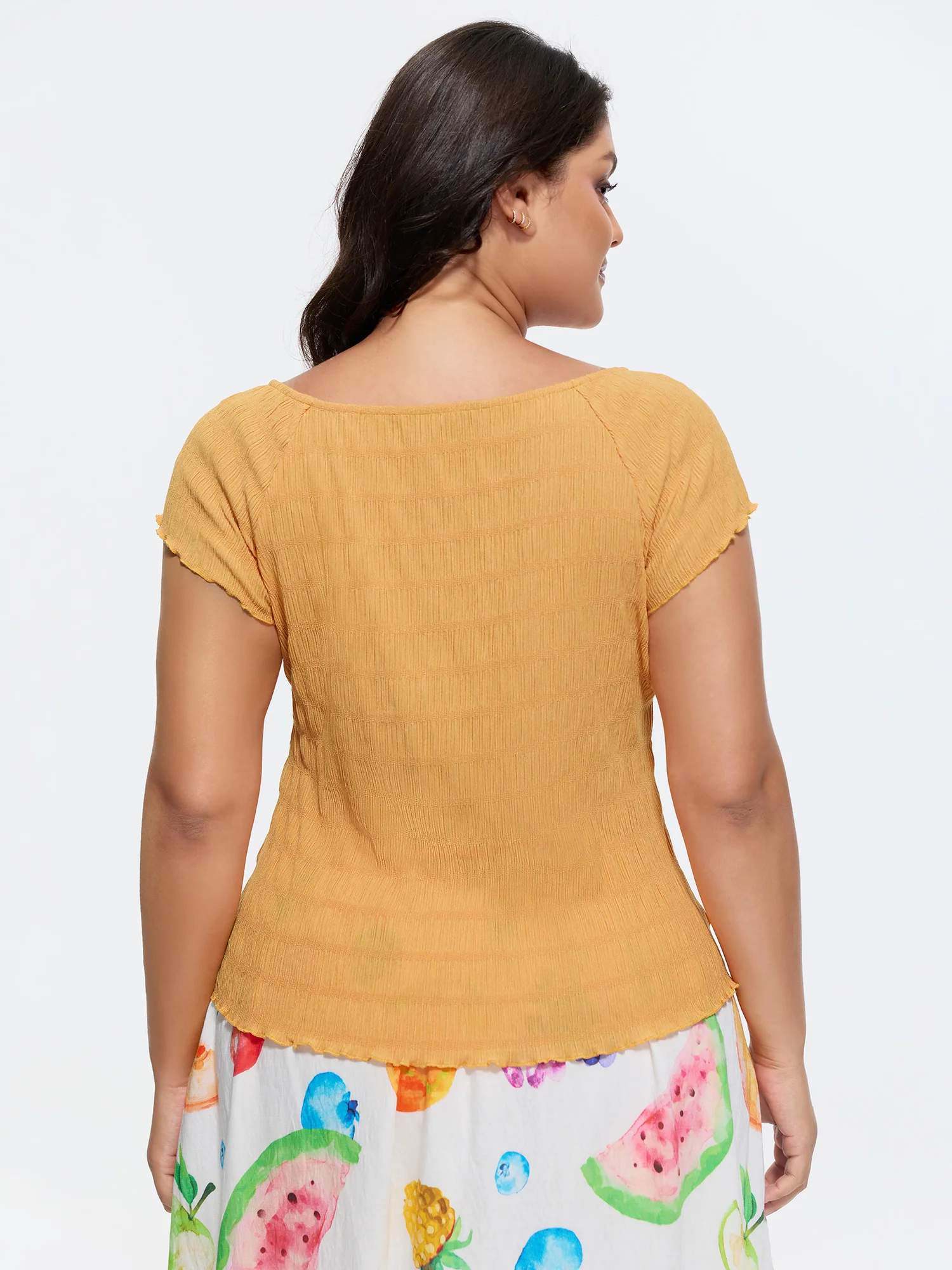 Stretchy Textured Ruffled Hem T-Shirt - Image 5