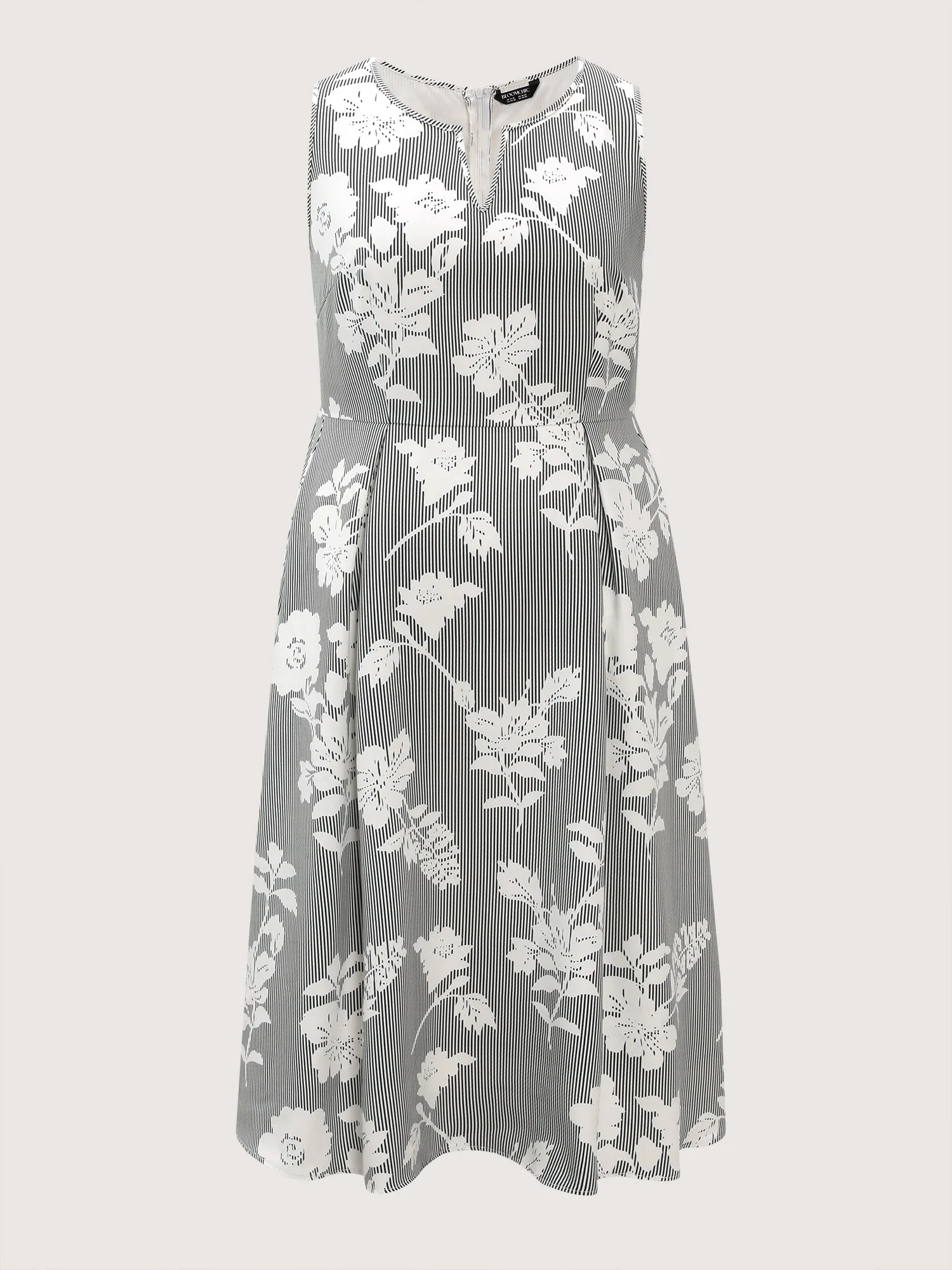 Striped Floral Print Notched Collar Midi Dress - Image 10