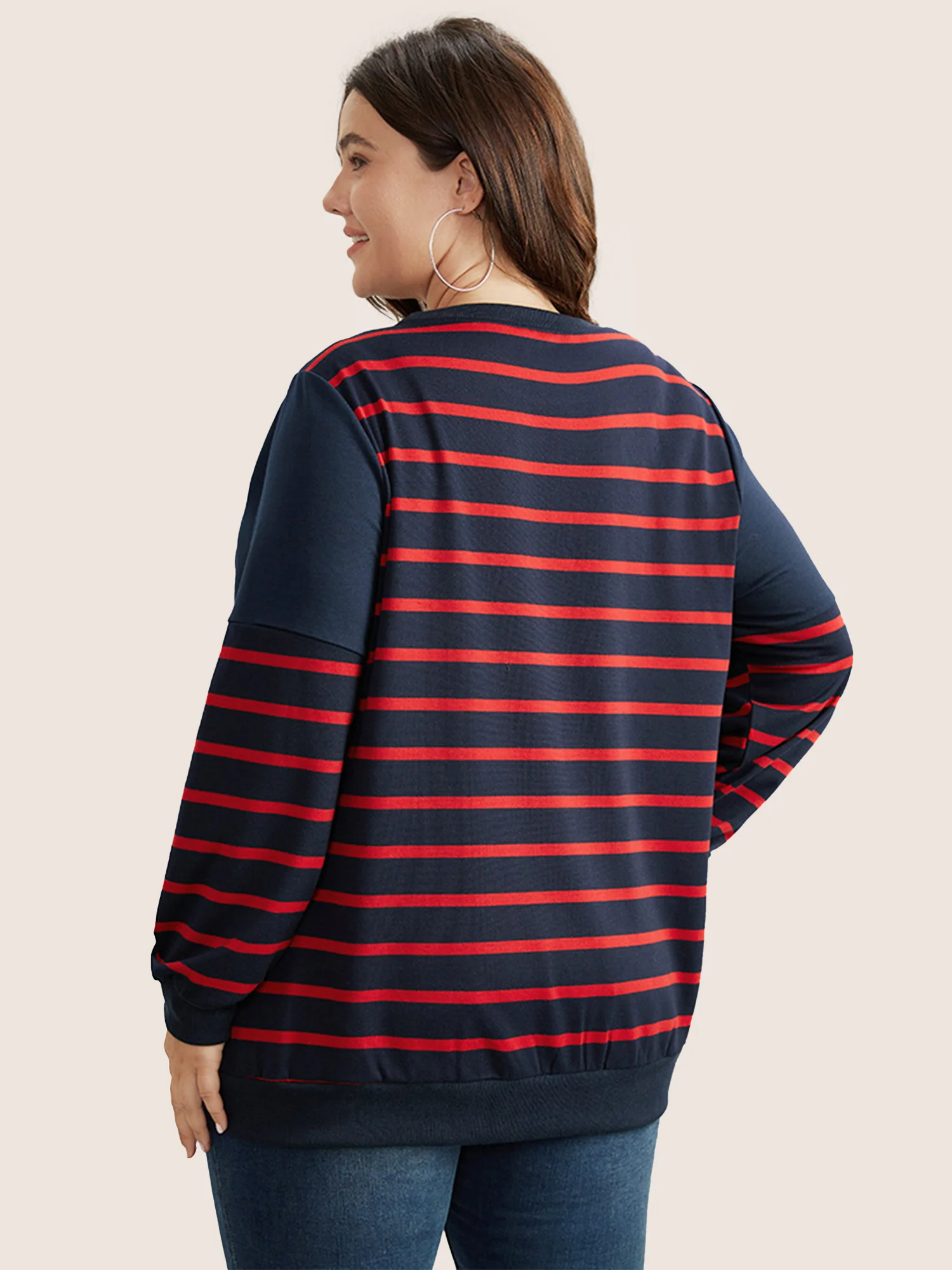 Striped Patchwork Button Detail Sweatshirt - Image 7