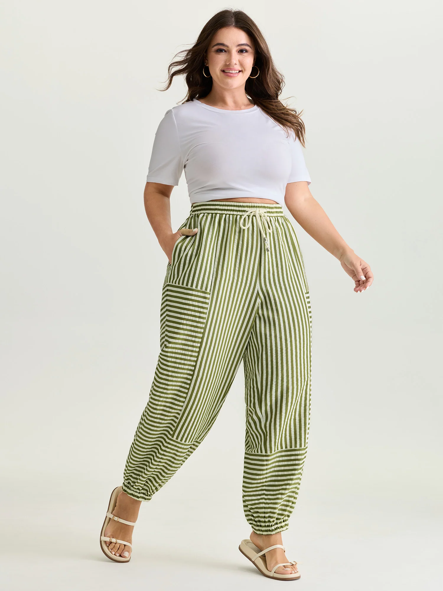 Striped Print Cuffed Hem Pants