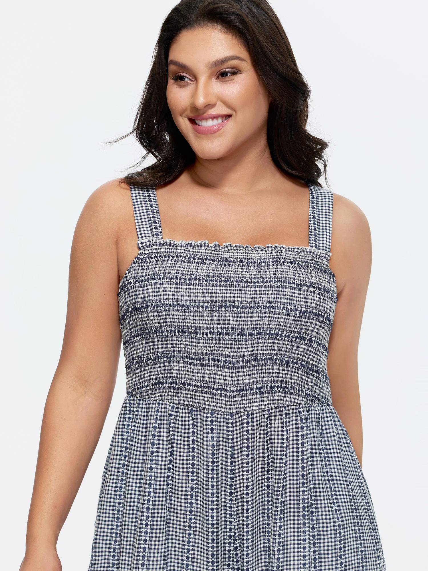 Striped Print Shirred Wide-Straps Jumpsuit - Image 2